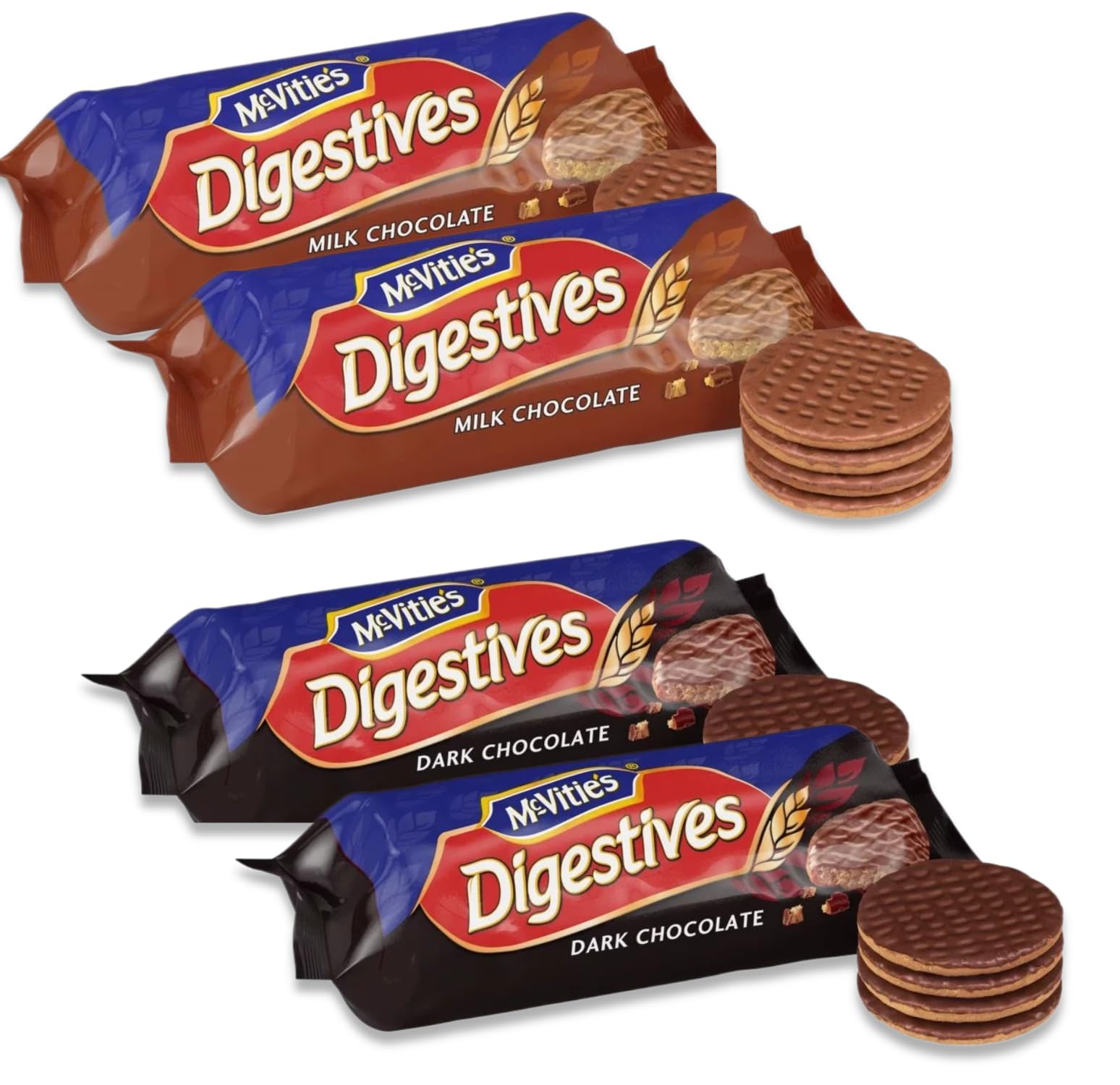 McVitie's Dark & Milk Chocolate Digestives Biscuits 10.5oz (300g) Variety Pack - 2 of Each Flavor (4 Pack Total) | Perfect for Tea Time, Office Snacks & Gift Baskets