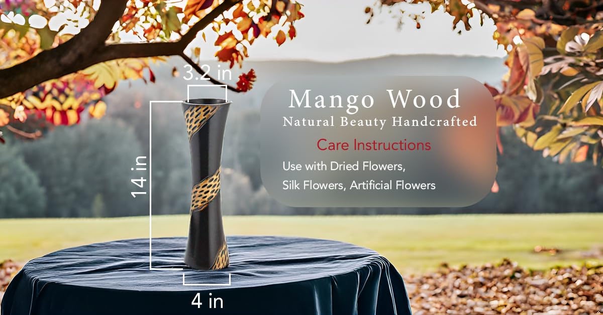 AeraVida Handcrafted Zebra Pattern Spiral Mango Wood Flower Vase - Unique Decorative Wooden Vase for Home Decor, Living Room, Dining Table Centerpiece - Eco-Friendly Handmade Flower Holder for Fresh or Artificial Blooms