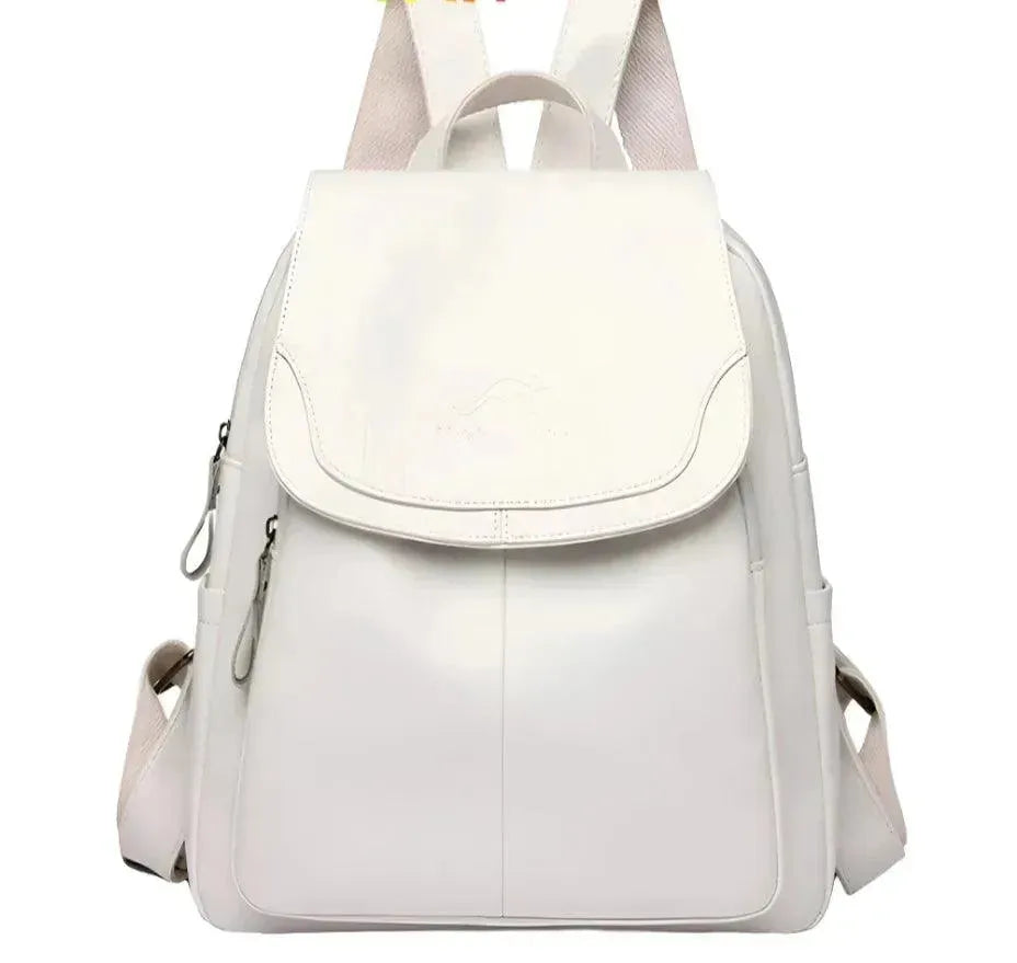 Stylish White Leather Women's Backpack for Work, Travel & Everyday Use - Fashionable Durable Ladies Handbag for Commuting, College & Shopping
