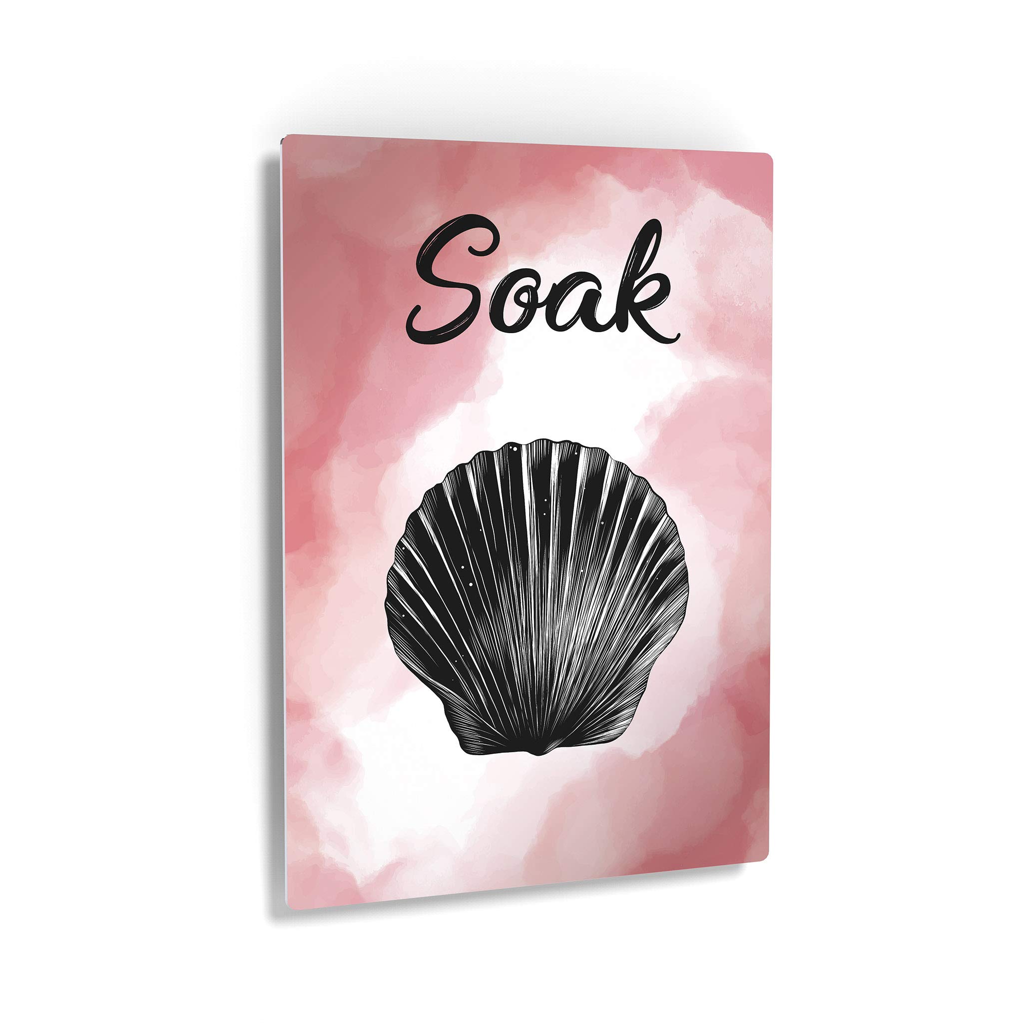 Smile Art Design Soak Typography Pink Bathroom Decor Metal Print Shell Nautical Sign - 36x24 Wall Art for Coastal Bathroom, Beach House & Home Decoration - Ready to Hang Made in USA | Perfect for Guest Bathrooms, Beach Themed Interiors & Spa Style Decor