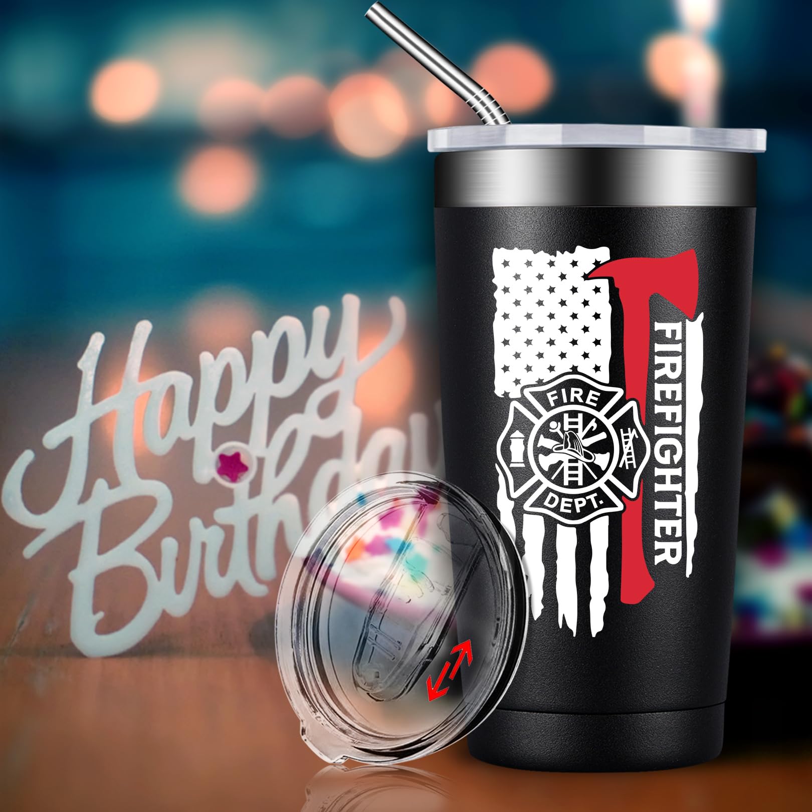 BIRGILT 20oz Firefighter Tumbler Cup - Insulated Stainless Steel Travel Mug for Firemen & Firewomen - Perfect Gift for Father's Day, Birthday, Graduation, Christmas - 