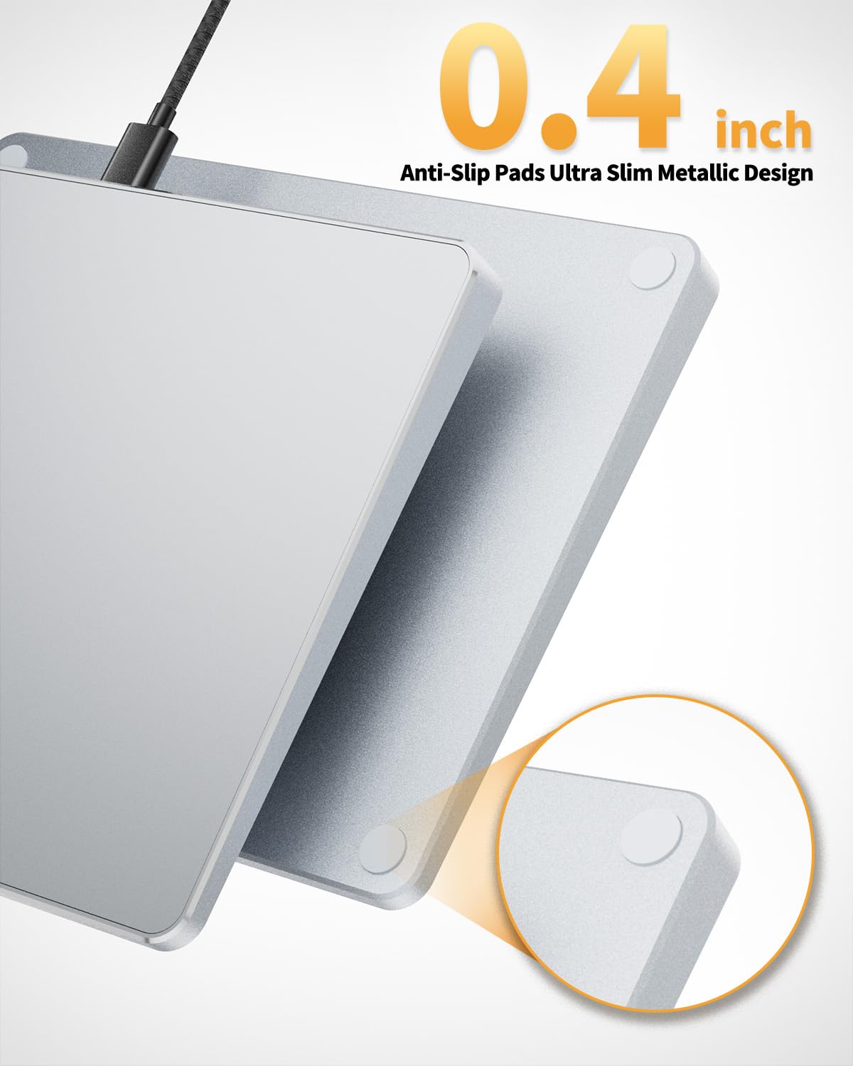 ProtoArc USB Trackpad for Windows 10/11 - Large Wired Touchpad Mouse with High Precision Navigation, Ultra Slim Portable Aluminum Touchpad for Desktop & Laptop (White Silver) - Perfect for Office Work, Graphic Design & Home Computing