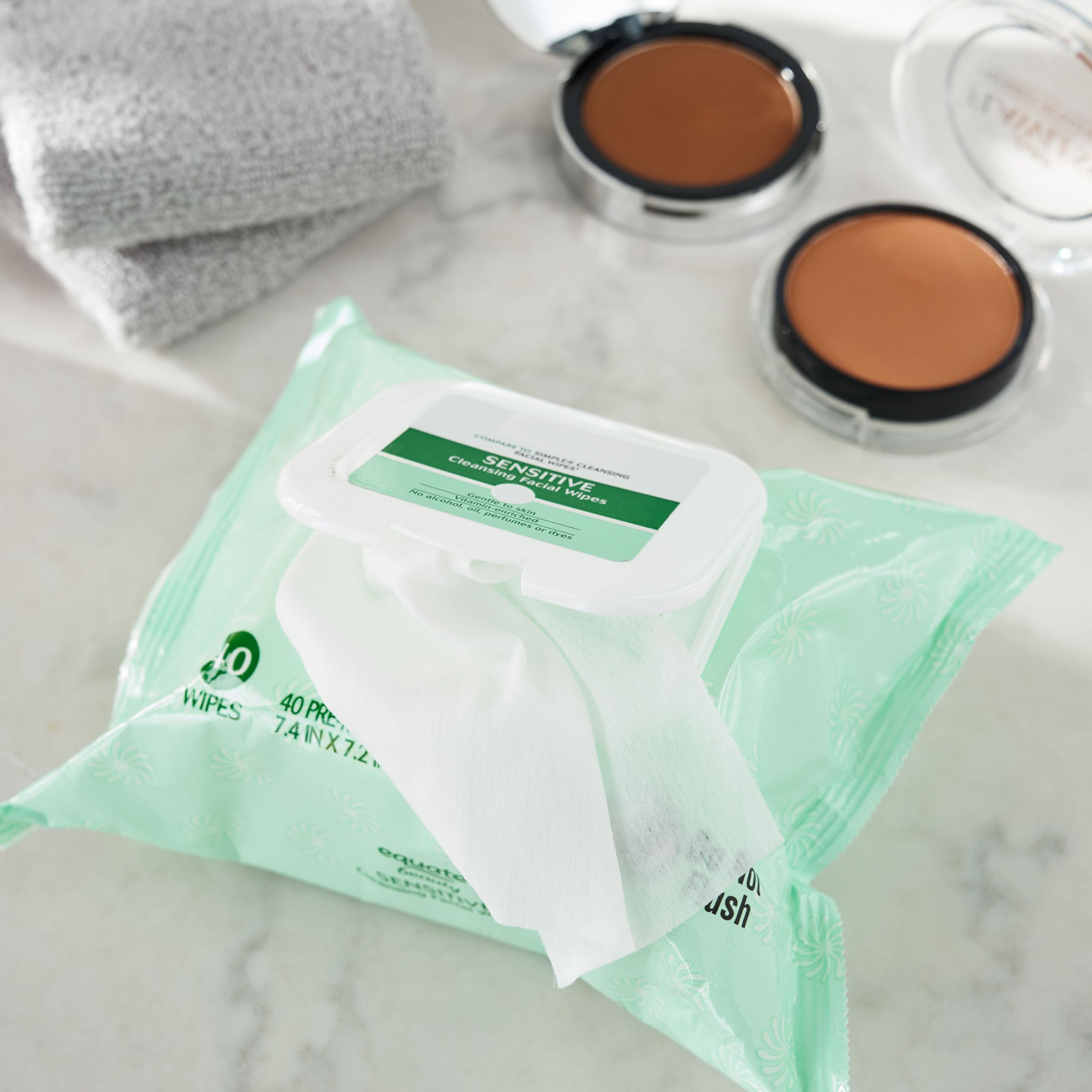 Equate Sensitive Cleansing Facial Wipes - 40 Count, Hypoallergenic & Alcohol-Free | Perfect for Travel, Gym & On-The-Go Skincare