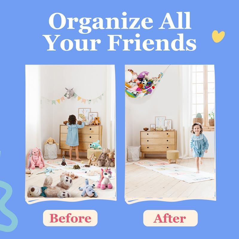 Lilly's Love Large Stuffed Animal Hammock - Corner Hanging Organizer for Plush Toy Storage | Easy to Install with Included Anchors & Hooks | Gray Room Decor for Kids Bedroom & Nursery Organization