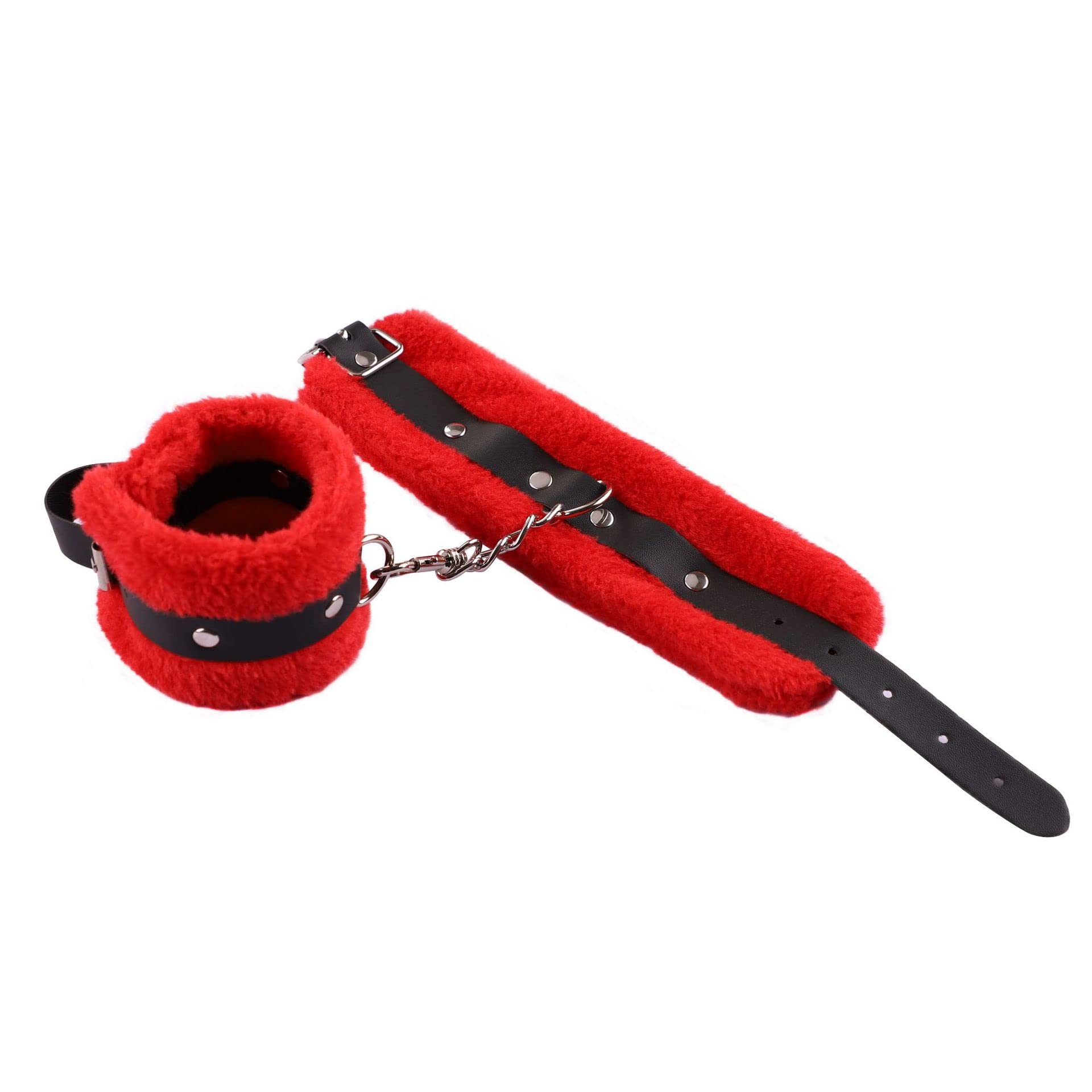 Adjustable Fluffy Wrist Bracelet - Soft Plush Role Play Exercise Bands for Yoga, Cosplay & Parties - Unisex Leash Chain for Women & Men (Red) | Perfect for Fitness, Costume Events & Dance Performances