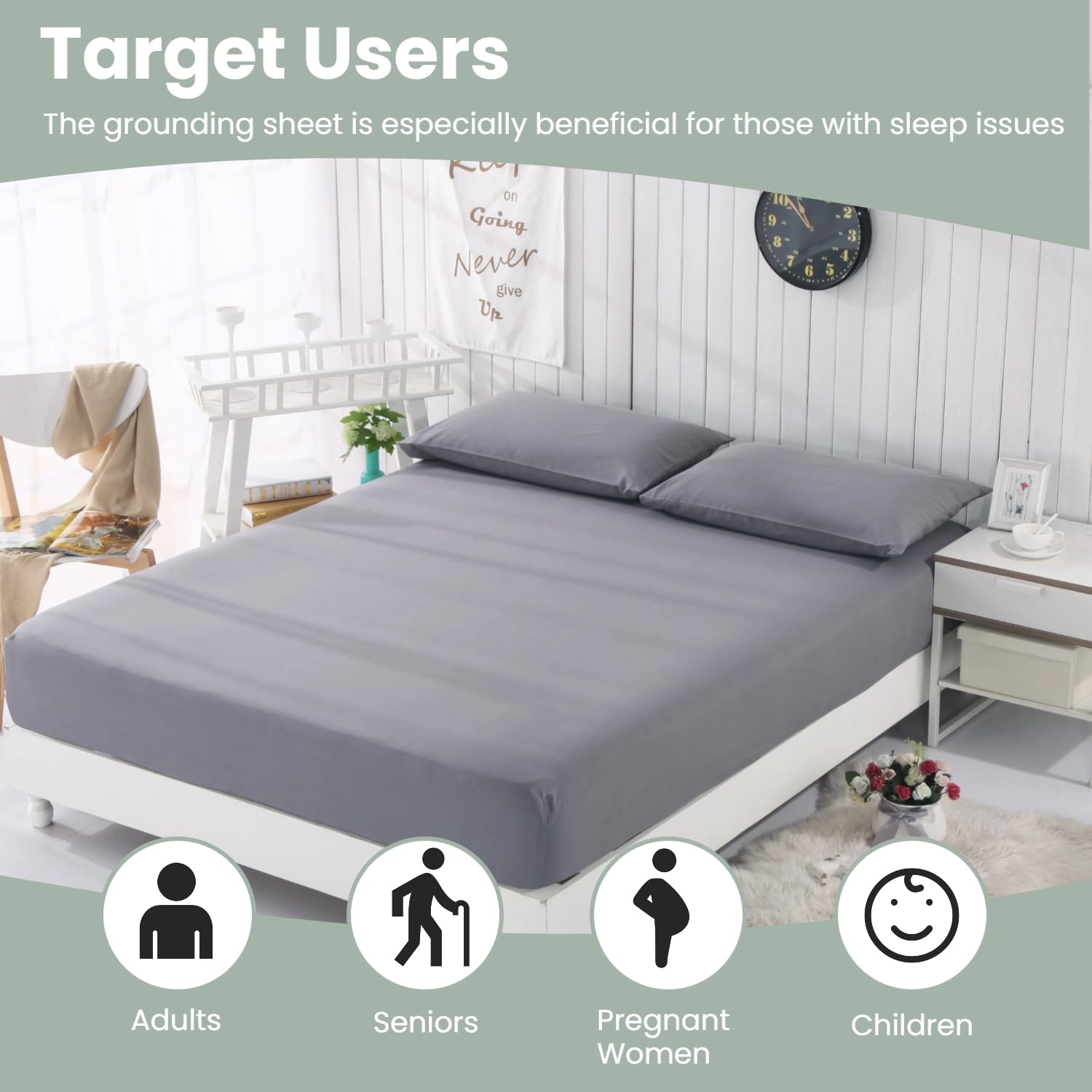GLUYOHEY Grounding Fitted Sheet - Queen Size 90% Organic Cotton & 10% Silver Fiber Earthing Sheet with Conductive Cord for Better Sleep | Anti-Static, Stress Relief & Improved Circulation | Perfect for Home, Travel & Wellness Retreats (Gray)