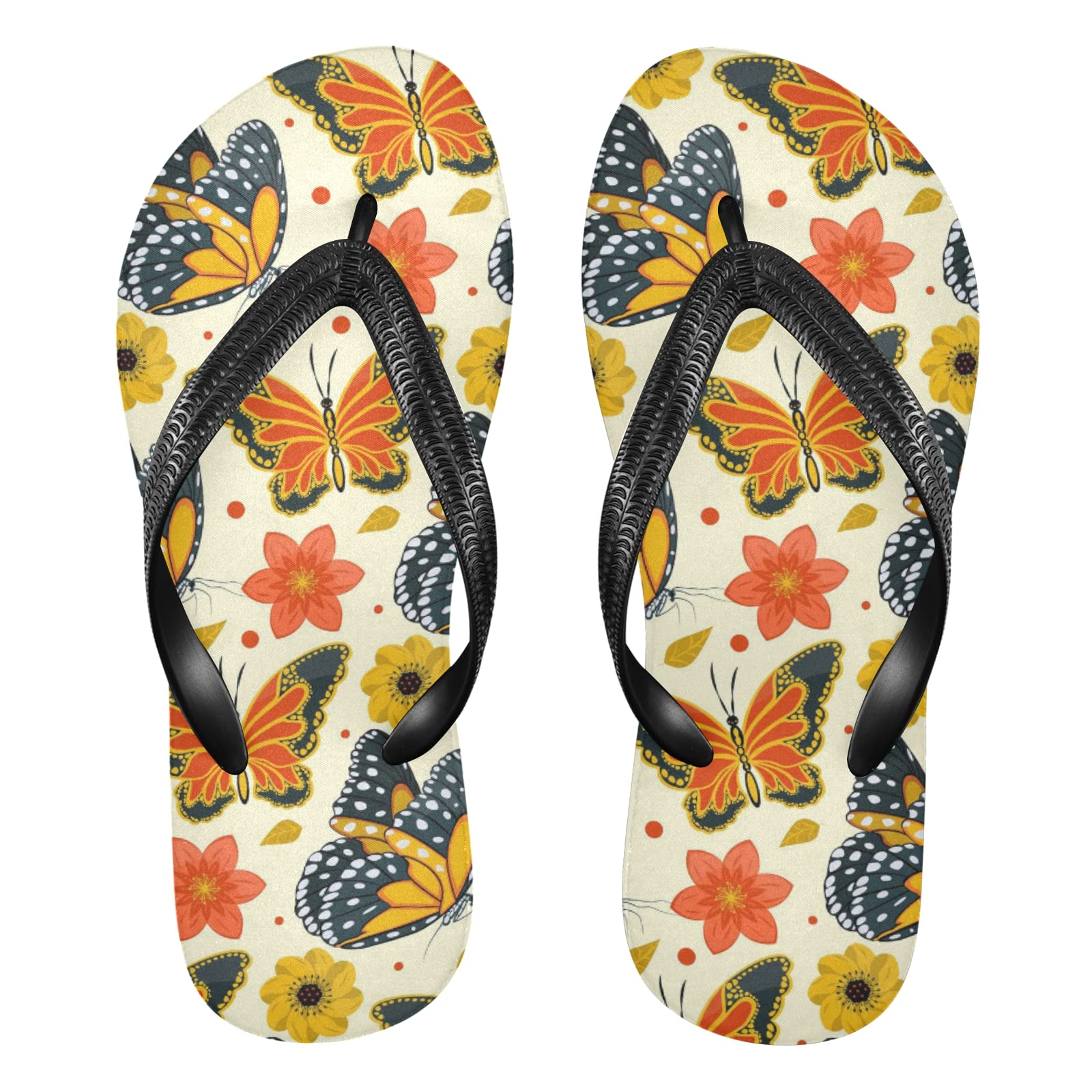Women's Fashion Flip Flops - Non-Slip Rubber Beach Sandals with Insect & Flower Design | Comfortable Shower Slippers for Travel, Hotel, Pool & Summer Outdoor Activities