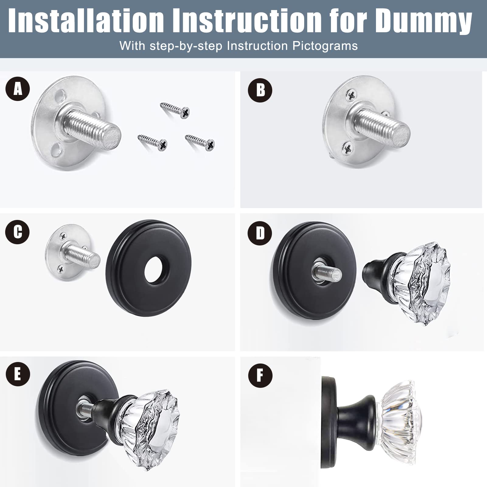 Crystal Glass Interior Door Knobs for Hall & Closet - Oil Rubbed Bronze Single Dummy Knob Set (2 Pack) - Perfect for Bedroom, Bathroom & Cabinet Doors