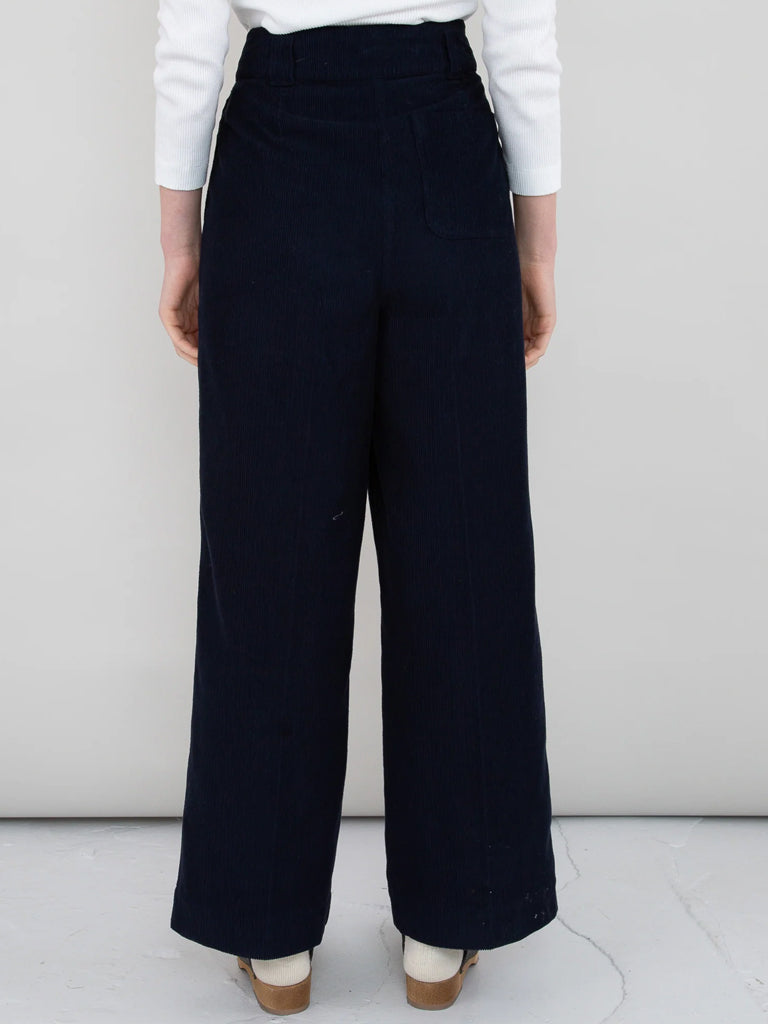 Stylish Navy Pleated Trousers for Women - Comfortable High Waist Casual Pants for Office, Travel & Everyday Wear