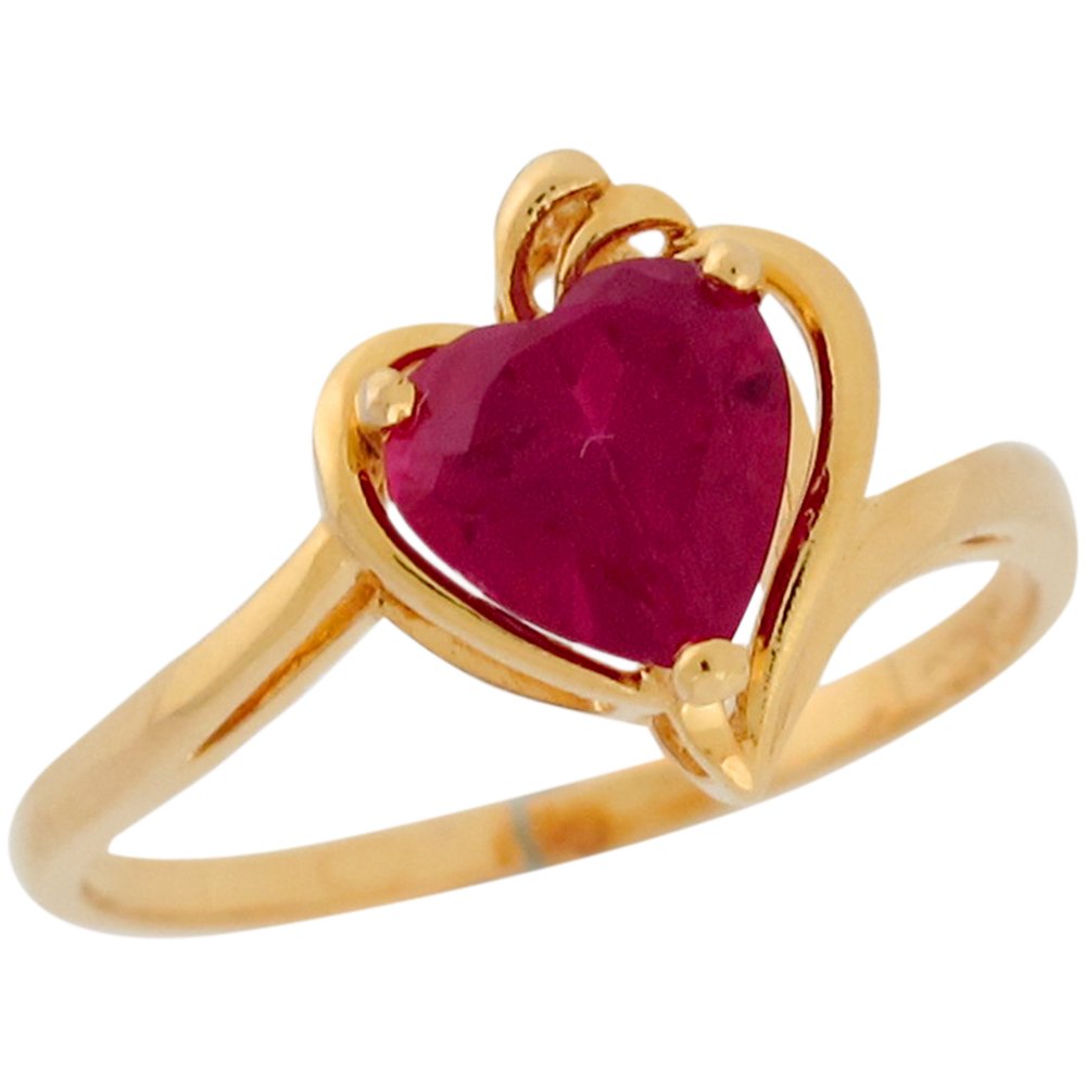 10K Yellow Gold Heart Shaped Simulated Ruby Ladies Bypass Ring - Elegant Women's Jewelry for Valentine's Day, Anniversary & Wedding | Romantic Gift, Party Accessory, Date Night Outfit Enhancer