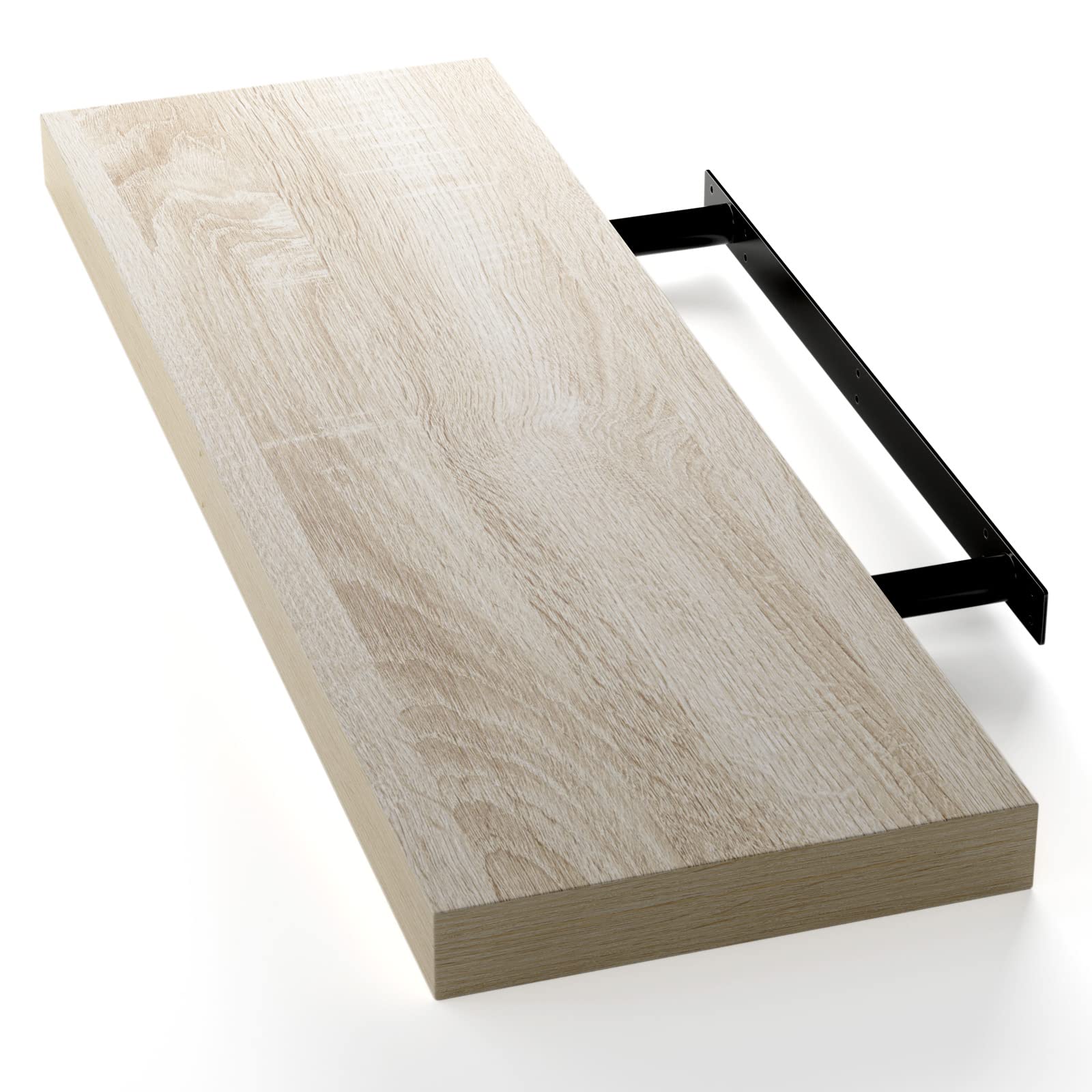 CASARIA® Set of 2 Floating Shelves 70cm x 23cm - Solid Oak Finish Wall Shelves with Brackets for Living Room, Kitchen, Bedroom & Office - 38mm Thick MDF Shelves with Hidden Wall Mounting & 15kg Weight Capacity - Perfect for Displaying Decor, Books & Storage