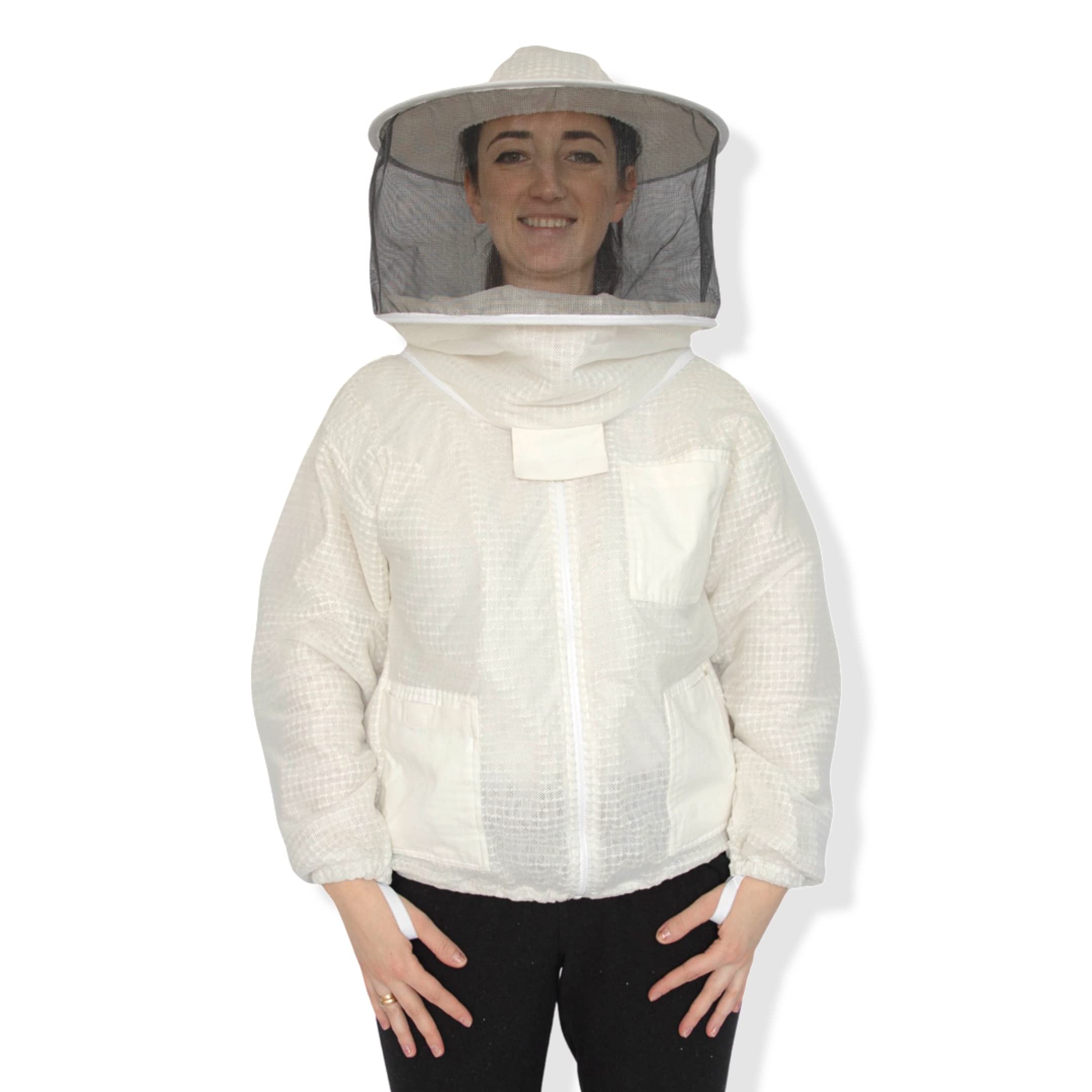 3-Layer Mesh Ventilated Beekeeping Jacket with Round Hood - Ultra Breathable Beekeeper Suit for Hot Weather Beekeeping & Honey Harvesting (Size L)