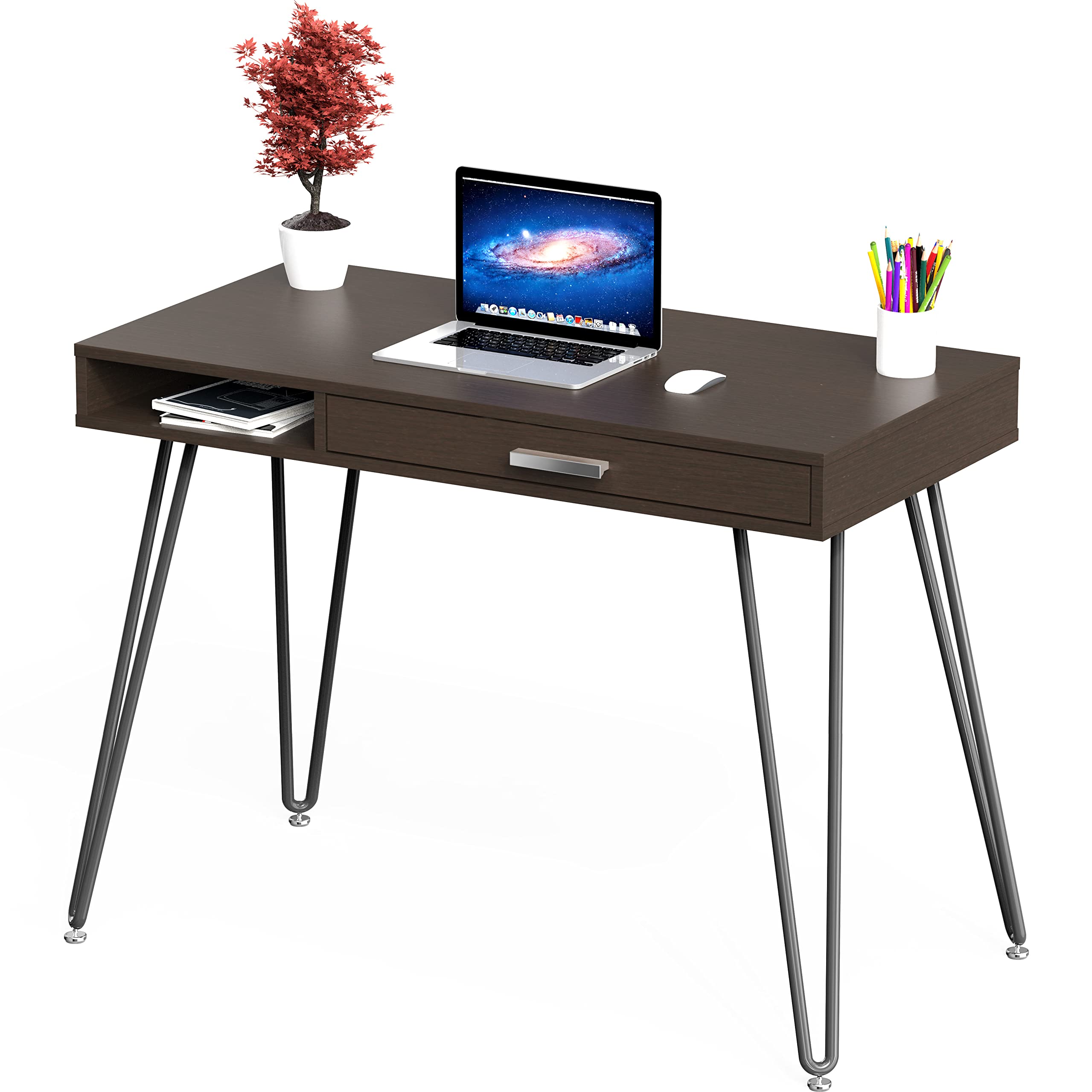 SHW Modern Home Office Computer Desk with Drawer & Hairpin Legs - Stylish Writing Desk for Small Spaces, Perfect for Remote Work & Study