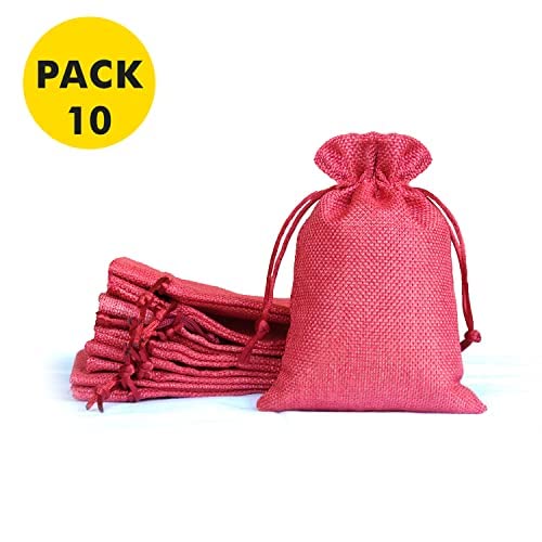 Eco-Friendly Pink Jute Linen Pouches - 25x25cm Party Favor Bags (Pack of 10) for Birthday Celebrations, Baby Showers, Wedding Functions & Candy Storage | Sustainable Gift Packaging Solution