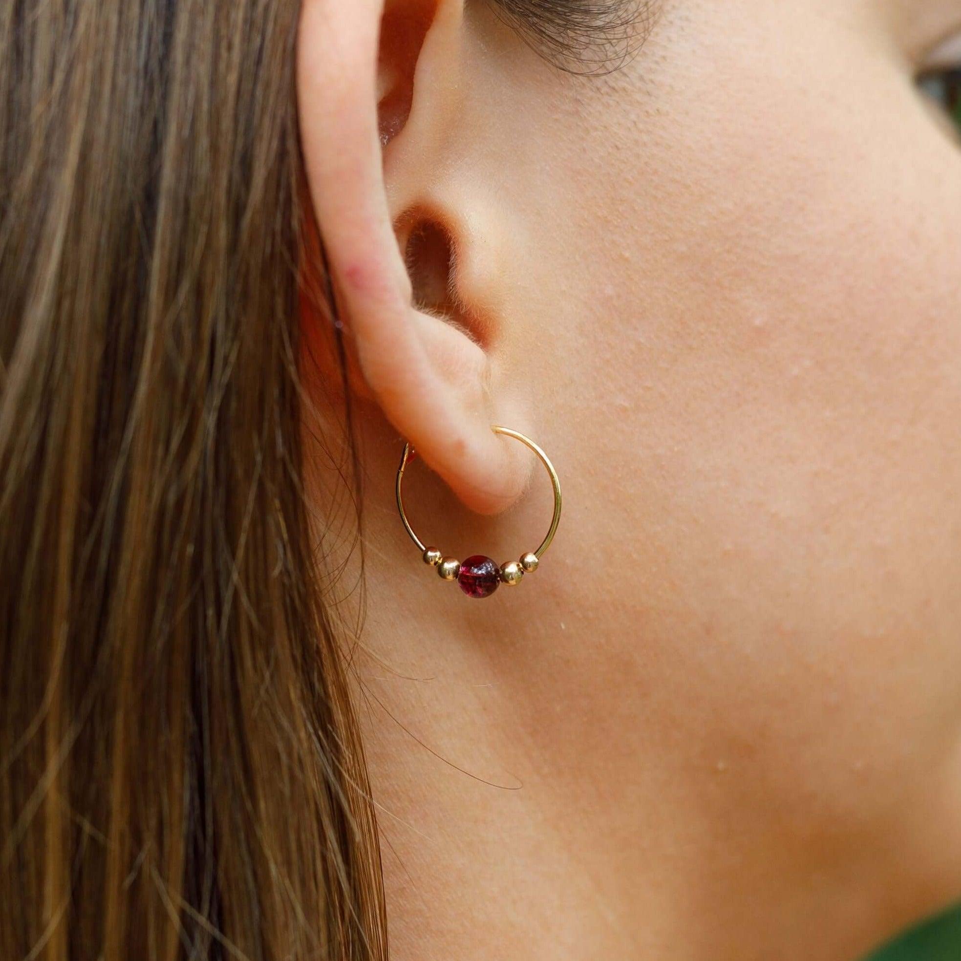 Tiny Garnet Bead Hoop Earrings - Dainty Gemstone Jewelry for Women | Perfect for Everyday Wear, Date Nights & Special Occasions