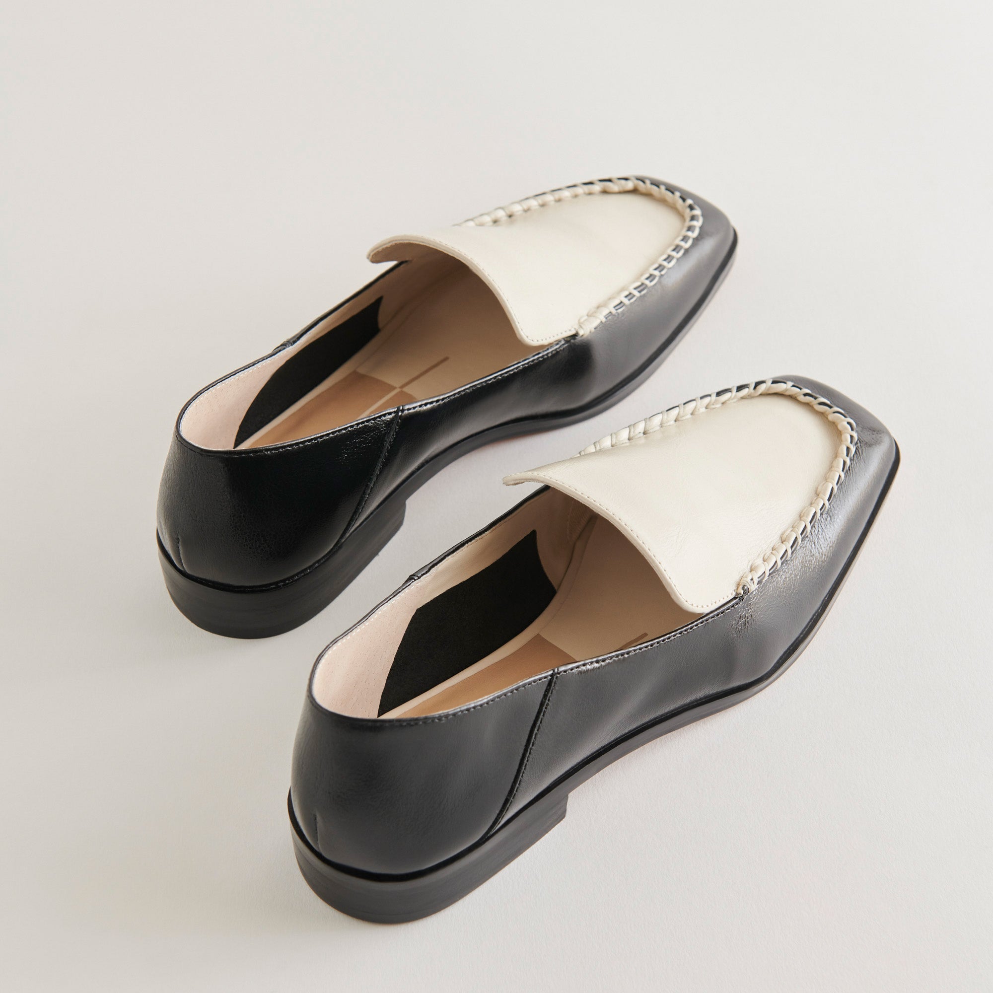BENY Women's Wide Flats Shoes - White & Black Crinkle Patent Leather - Comfortable Slip-On Loafers for Work, Office, and Casual Wear