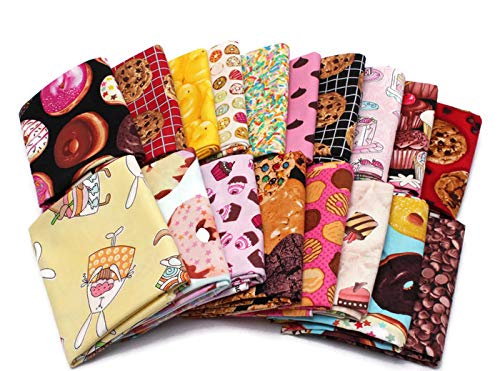 10 Fat Quarters Sweet Treats Dessert Candy Baking Fabric Bundle - Assorted Cotton Quilting Fabrics for Brownies, Cookies, Donuts & Snacks Themed DIY Projects - Perfect for Quilting, Sewing, and Crafting