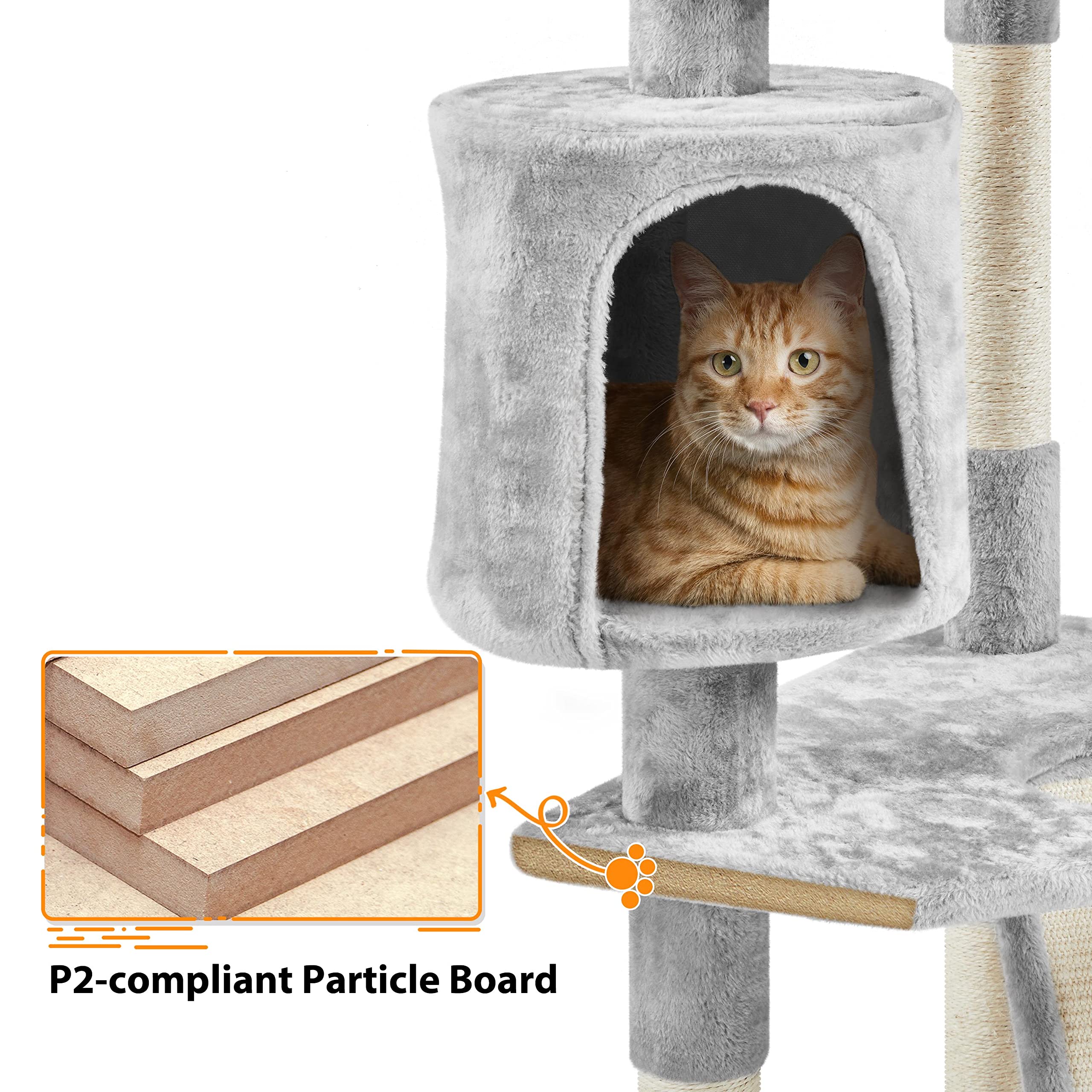 Topeakmart 79 Inch Multi-Level Cat Tree - Large Kitty Playhouse with Scratching Posts, 2 Condos, Ball & Perch - Durable Cat Tower Activity Center for Indoor Cats - Perfect for Play, Rest & Climbing