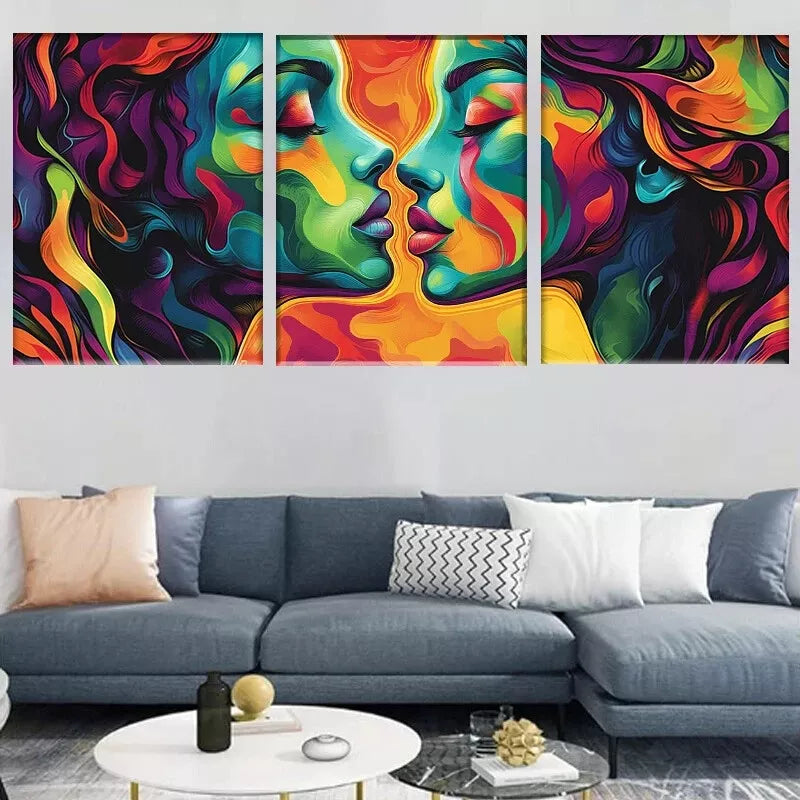 3-Piece Colorful Modern Vibrant Abstract Faces Wall Art Set - Framed Canvas 50x70cm (20x28in) - High Quality Print - 100% Australian Made - Ready to Hang - Perfect for Living Room, Bedroom or Office Decor