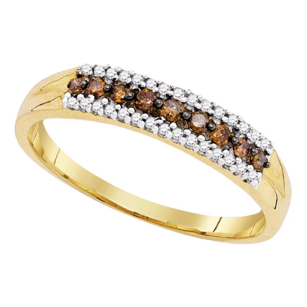 10K Yellow Gold Chocolate Brown & White Round Diamond Wedding Band Ring for Women - Channel Setting (1/5 cttw) | Elegant Bridal Jewelry, Anniversary Gift, Engagement Ring Alternative | Perfect for Weddings, Proposals & Special Occasions