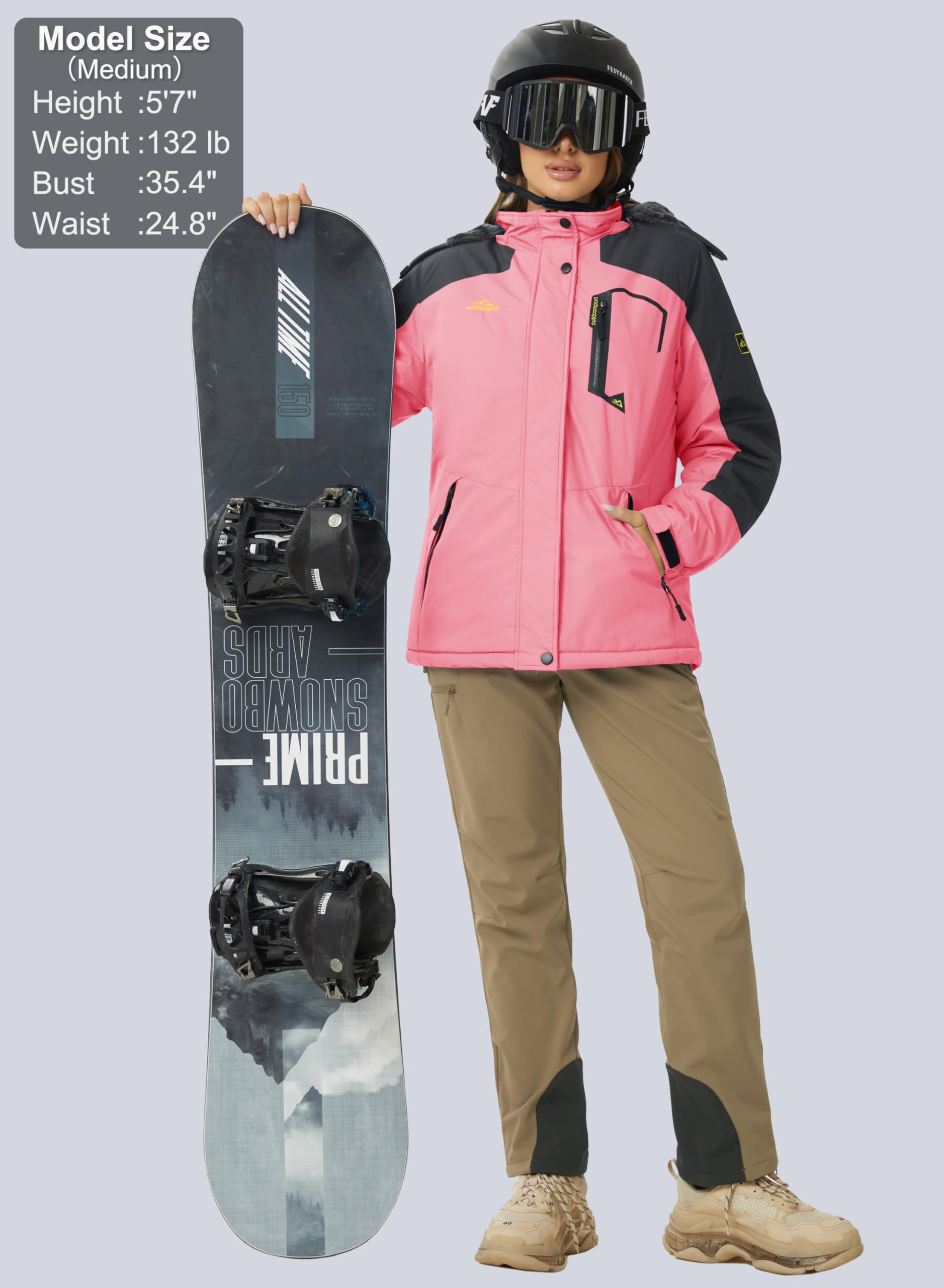 **MAGCOMSEN Women's Ski Jacket - Waterproof, Insulated, Windproof Winter Coat with Hood & Fleece Lining for Warmth | Perfect for Skiing, Snowboarding & Cold Weather Outdoor Activities**