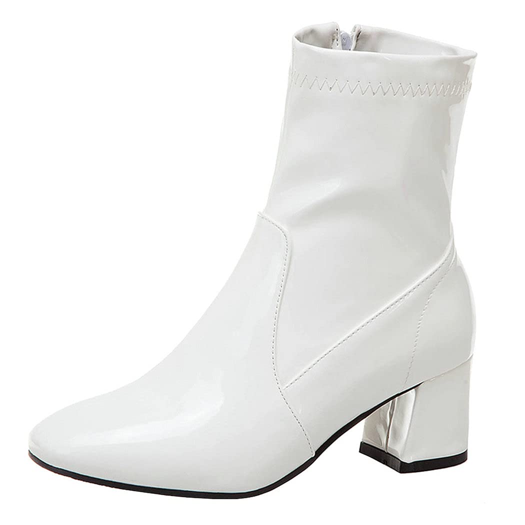 KIKIVIVI Women's Mid Block Heel Ankle Boots - Patent Leather Dress Booties with Zipper for Party, Work & Night Out | Comfortable & Stylish Shoes for Women