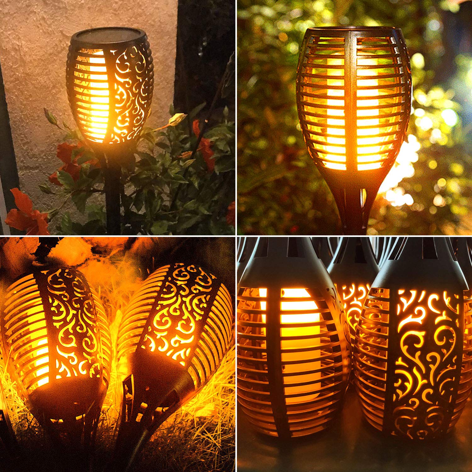 14 Pack Solar Torch Lights Outdoor Waterproof - Flickering Flame Solar Fire Lights with Auto On/Off, 3-in-1 Dusk to Dawn Sensor for Christmas Decor, Garden Pathway & Hanging Lantern - Perfect for Patio, Yard, Walkway & Landscape Lighting