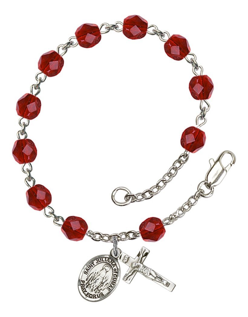 July Birthstone Beaded Rosary Bracelet with St. Juliana of Cumae Charm - 7.5 Inch Catholic Jewelry for Prayer, Baptism & Spiritual Gifts