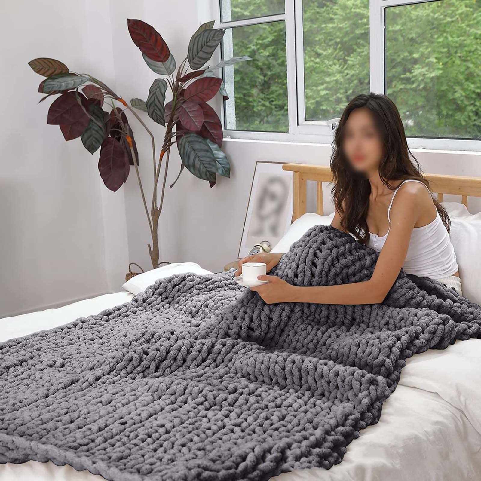 Chunky Knit Blanket - Premium Soft Cozy Chenille Bulky Throw Blanket, Handwoven for Bed, Sofa & Chair, Home Decor - Gray, 100x120 cm - Perfect for Winter Warmth, Living Room & Bedroom Comfort