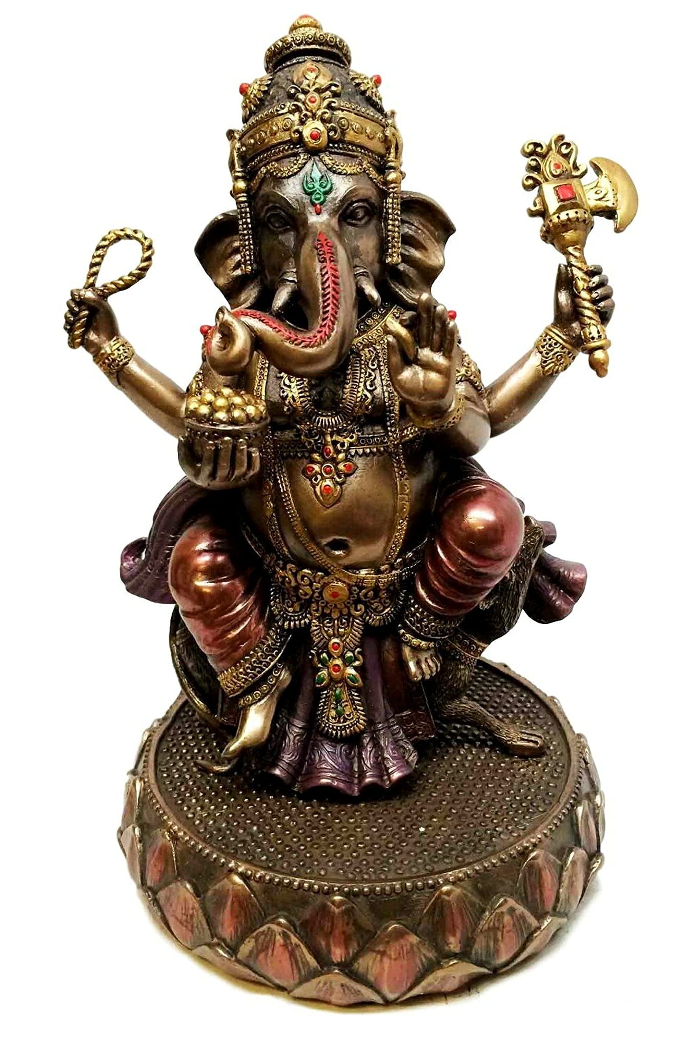 Ganesha Statue - Hindu God of Success Sculpture Sitting on Mouse | Handcrafted Home Decor for Office Desk, Meditation Altar & Gift for Birthdays | AI-6361STAT