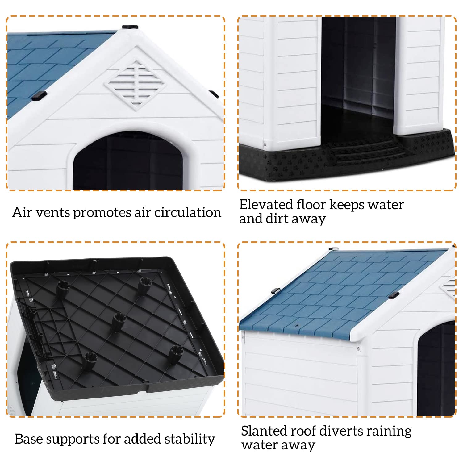 Large Insulated Dog House - Waterproof Outdoor Dog Kennel with Air Vents & Elevated Floor for Small, Medium & Large Dogs (39