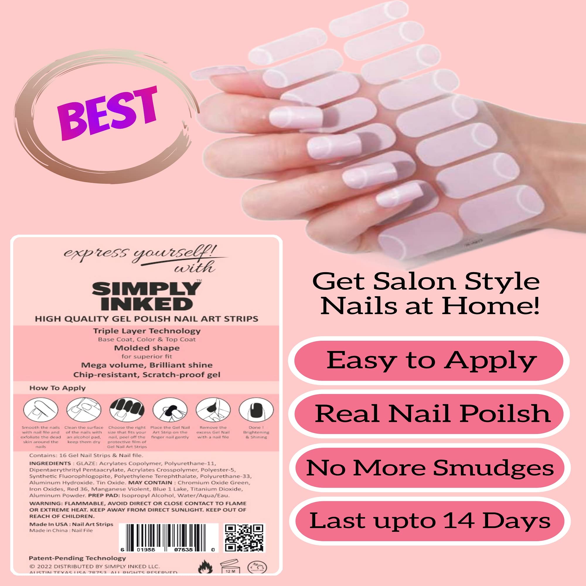 Simply Inked Sky Blue Nail Art Strips - Premium Designer Nail Stickers for Women & Girls | Easy DIY Manicure at Home, Perfect for Parties, Weddings & Everyday Wear