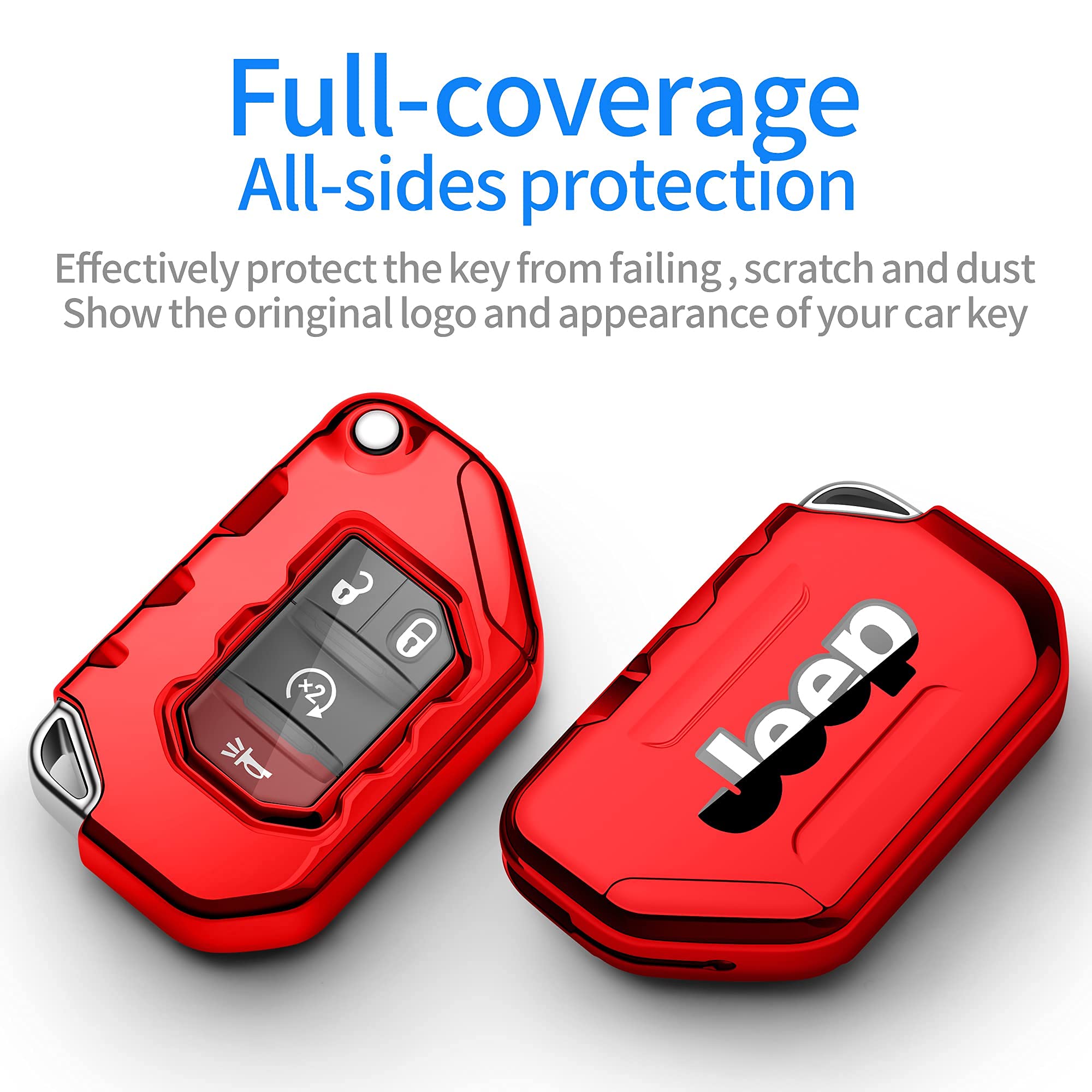 Premium Soft Full Protection Key Fob Cover for Jeep Wrangler & Gladiator (2018-2021) - Compatible with JL, JLU, Rubicon, Sahara Models - Durable Key Shell Case (Red) - Perfect for Off-Road Adventures & Daily Protection