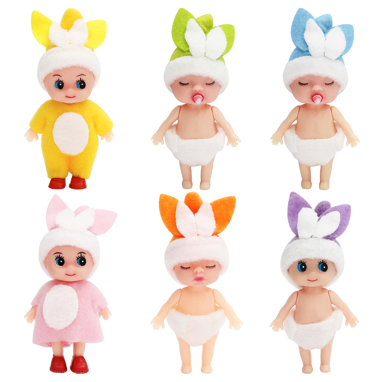ONEST 6 Sets 4 Inch Mini Dolls for Girls - Cute Collectible Dolls with 6 Handmade Outfits | Perfect for Dollhouse, Birthday Gifts & Kids Pretend Play