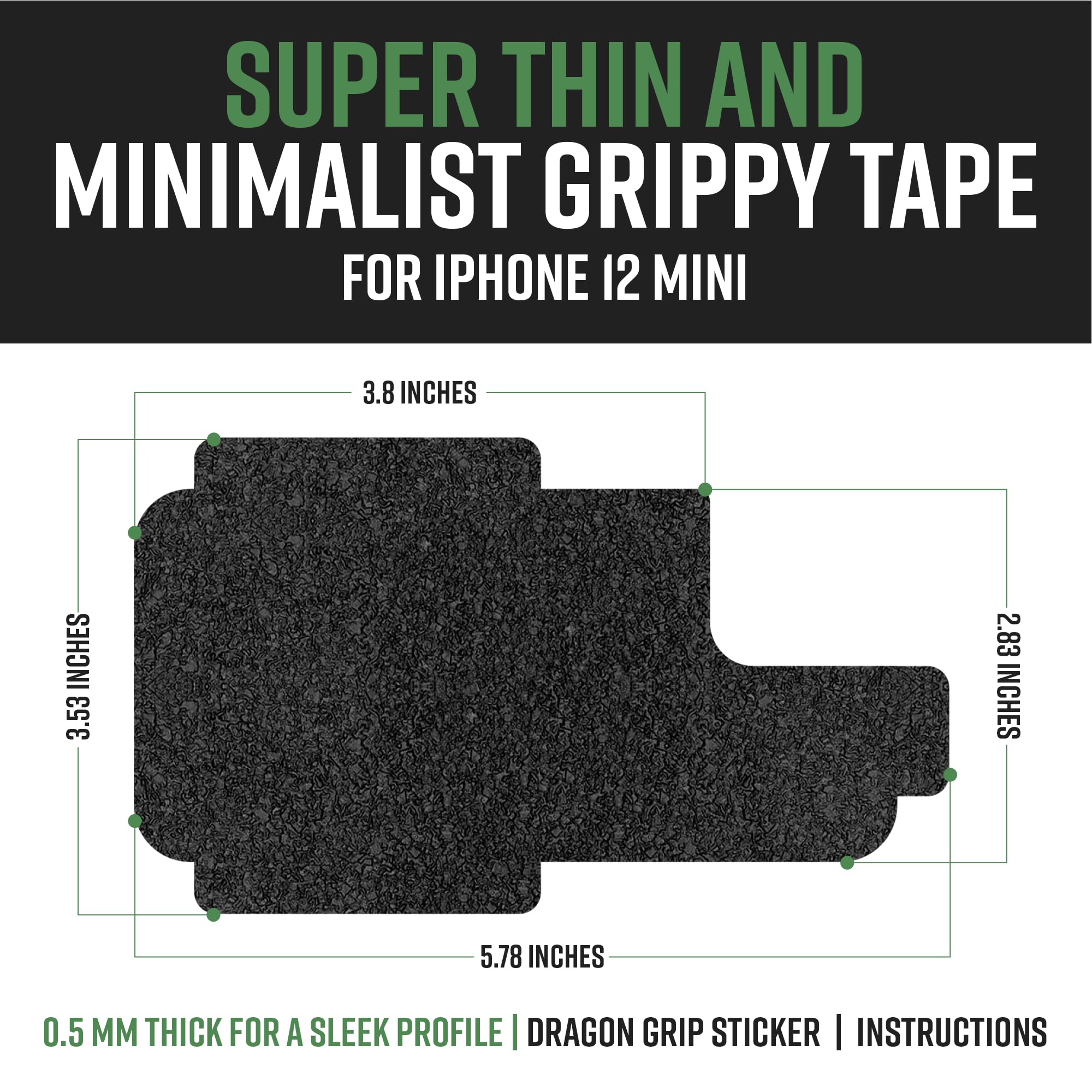 Dragon Grips Cell Phone Grip Tape Stickers for iPhone 12 Mini - Textured Rubber, Non-Slip, Waterproof, Magsafe Charging Compatible - Perfect for Outdoor Activities and Daily Use
