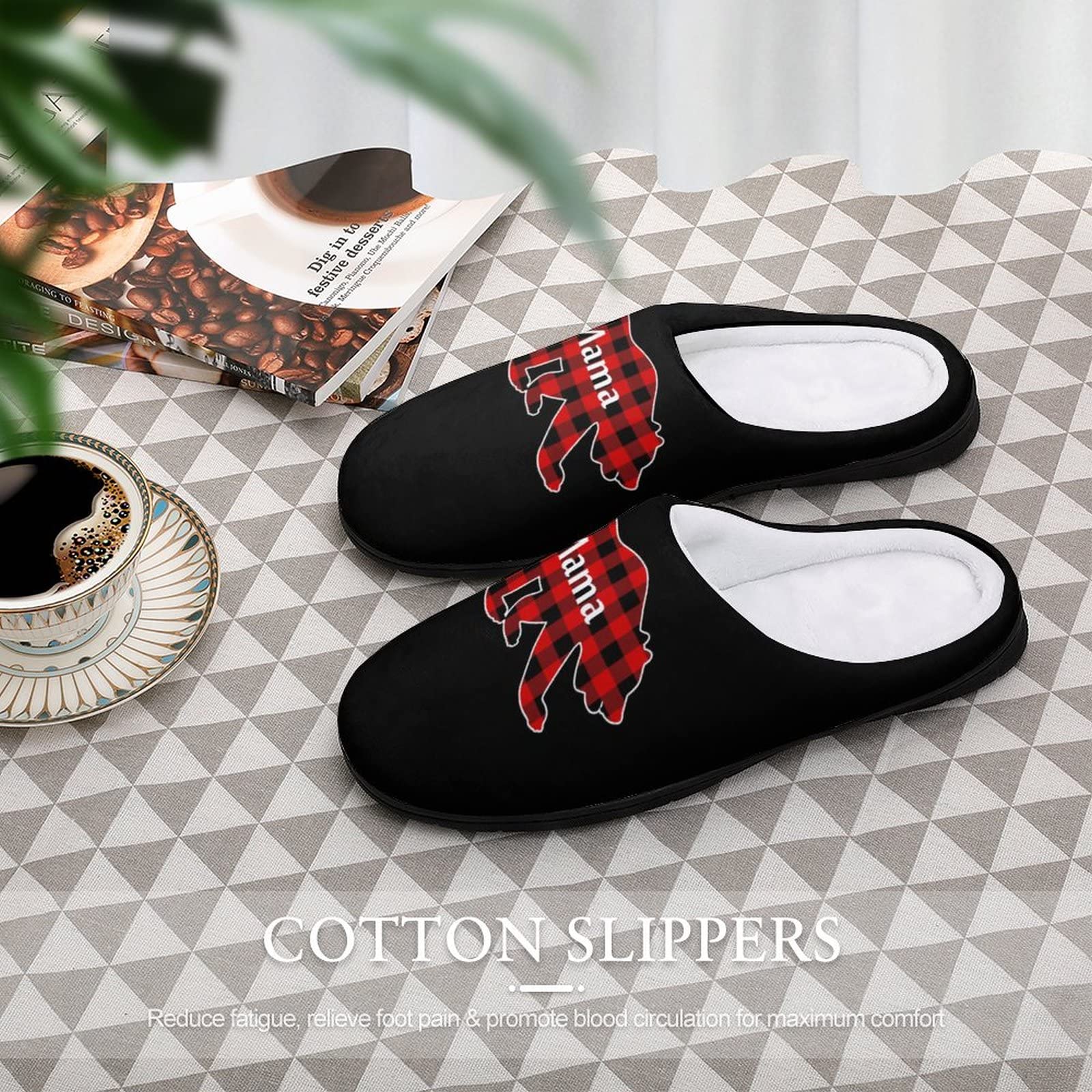 Plaid Mama Bear Men's Warm Non-Slip House Slippers for Home, Travel, Spa & Hotel - Cozy Indoor/Outdoor Winter Comfort Shoes for Relaxation & Lounging