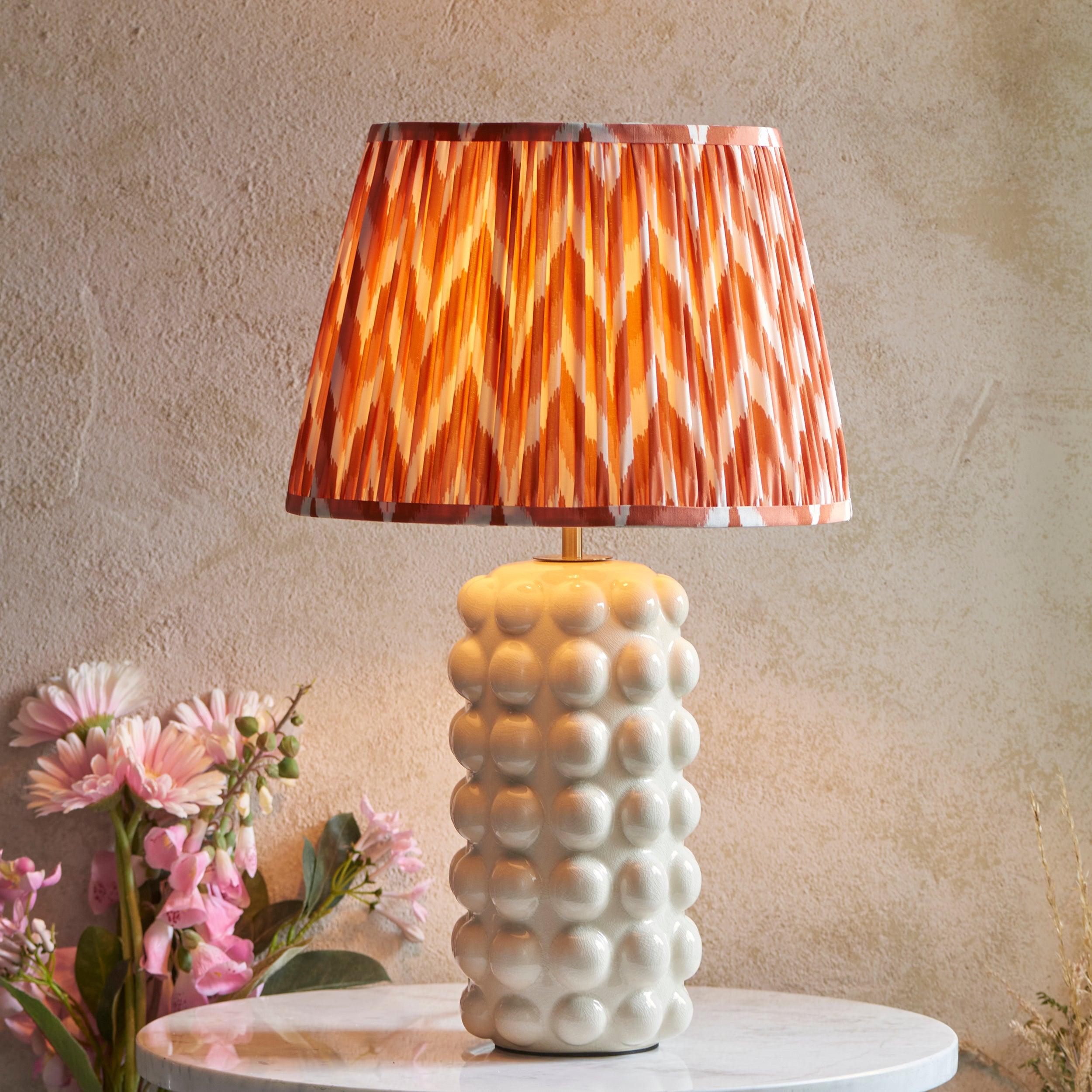 Bobble White Ceramic Table Lamp with 35cm Apricot Orange Zigzag Shade - Modern Bedside Lighting for Bedroom, Living Room & Office Decor