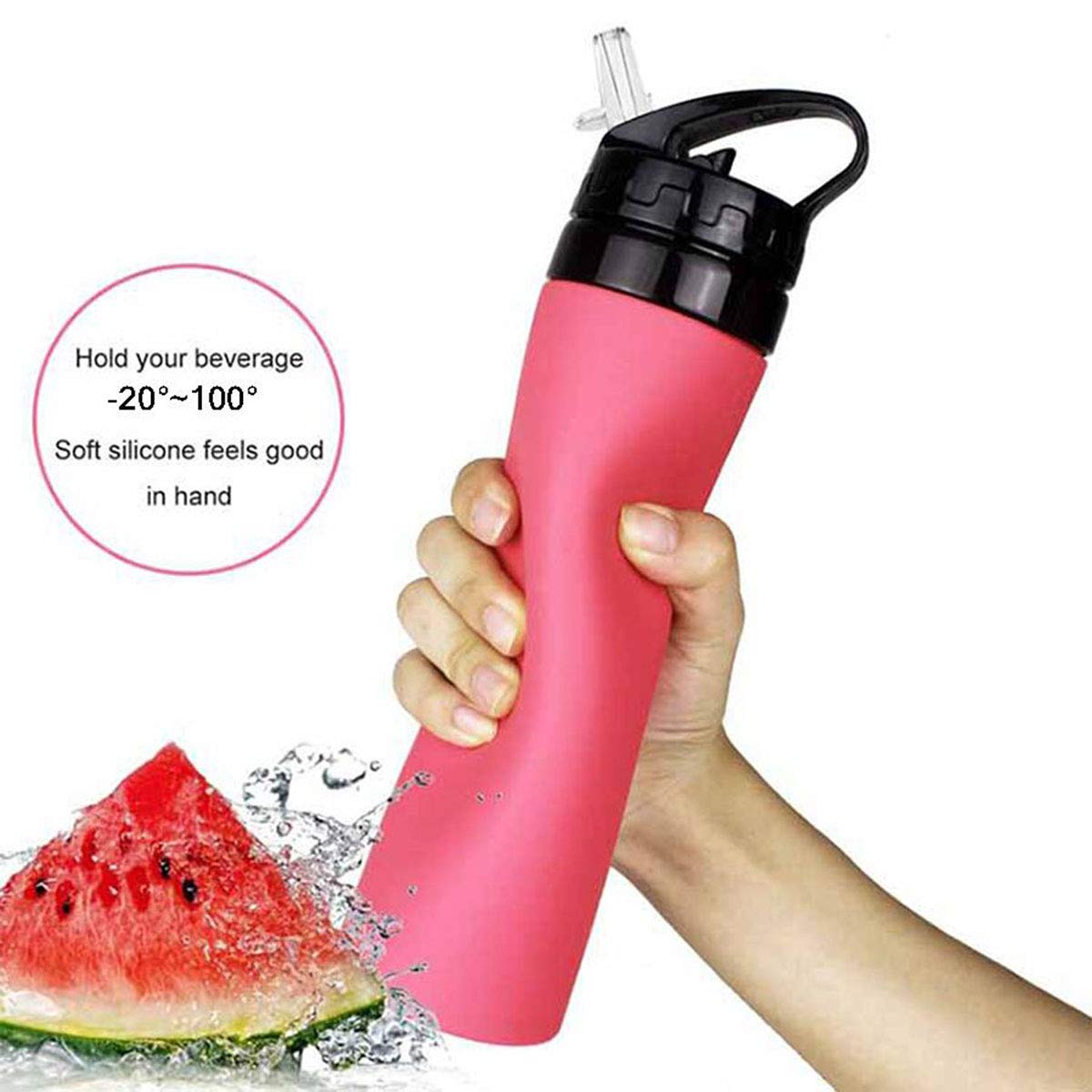 Collapsible Silicone Water Bottle 20.3 oz - Foldable, Leakproof & Ultralight - Perfect for Hiking, Camping, Gym & Outdoor Activities - Space Saving Roll Up Design