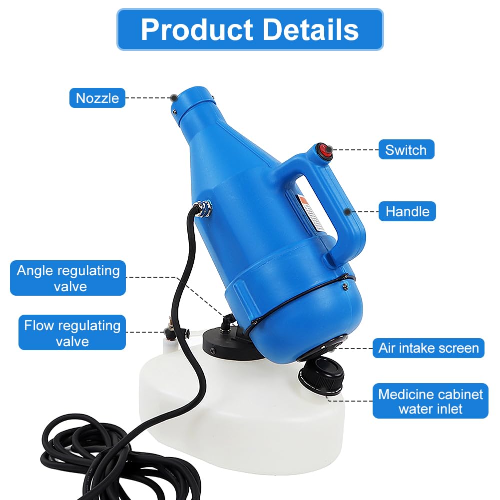 4.5L Electric ULV Portable Fogger Sprayer Machine - 32.8ft Spray Range, 110V Plug-in Cold Mist Sprayer for Yard, Garden, Hotel Disinfection & Pest Control - Ideal for Mosquito Repellent, Sanitizing, and Outdoor Cooling