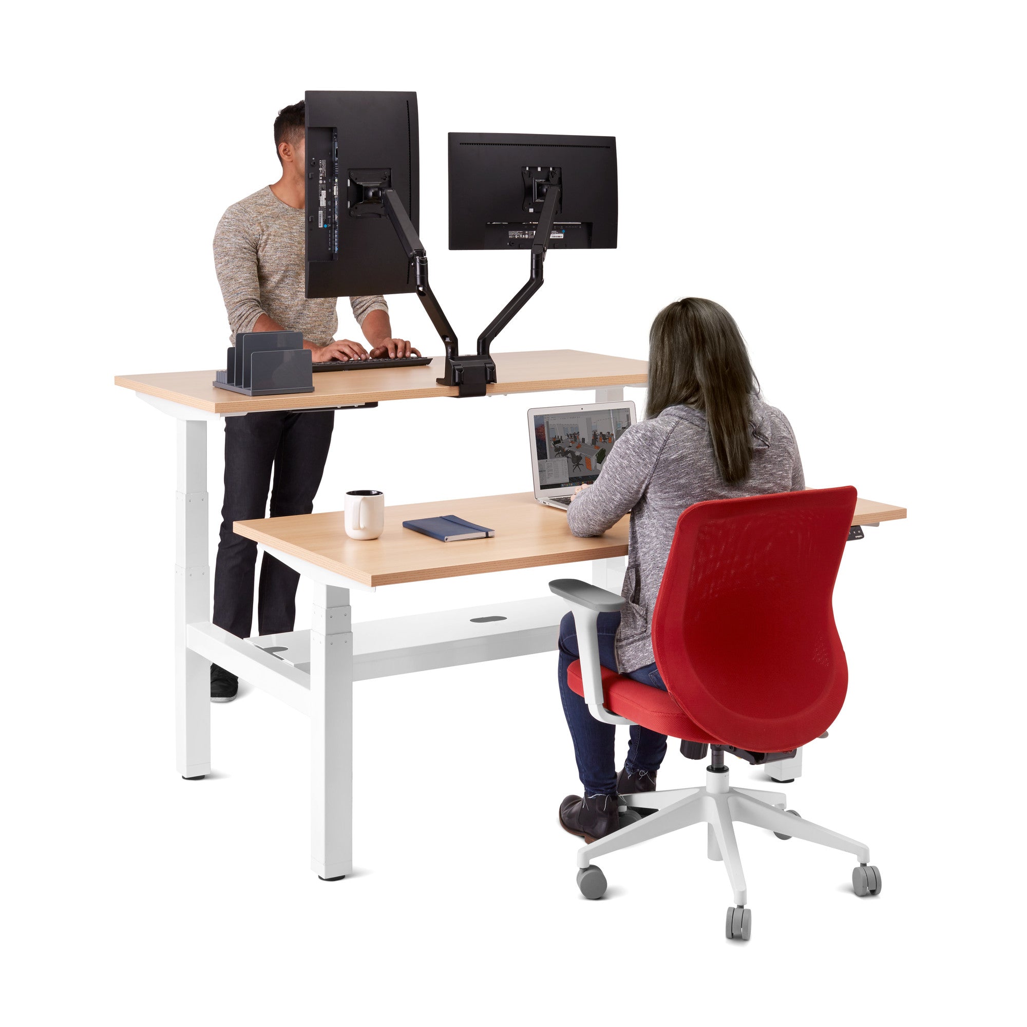 Adjustable Height Double Desk for 2 People - Series L Home Office Desk with Dual Workspace - Perfect for Shared Workspaces, Home Offices & Small Business Setups
