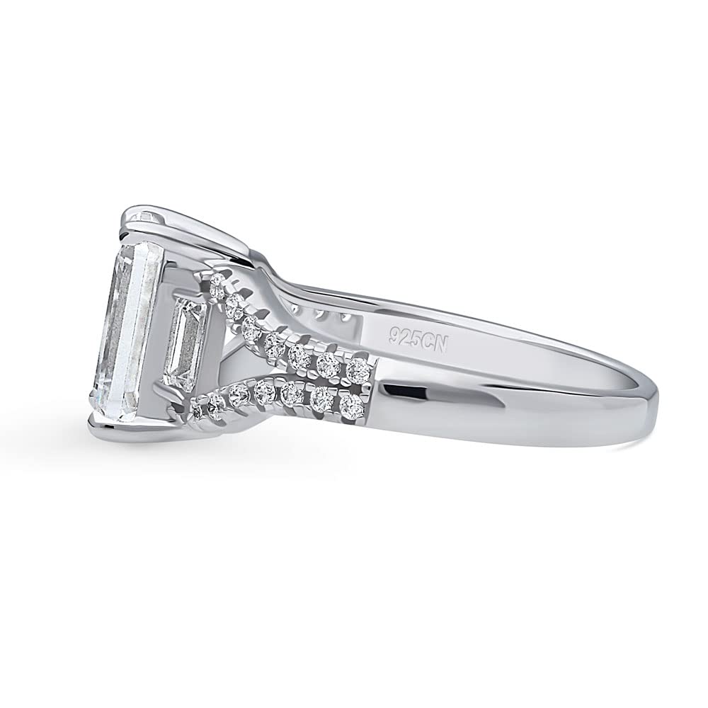 BERRICLE Sterling Silver Solitaire Wedding & Engagement Ring - 2.6 Carat Emerald Cut Cubic Zirconia CZ Split Shank Ring for Women, Rhodium Plated (Size 4-10) | Elegant Bridal Jewelry for Proposals, Anniversaries & Special Occasions