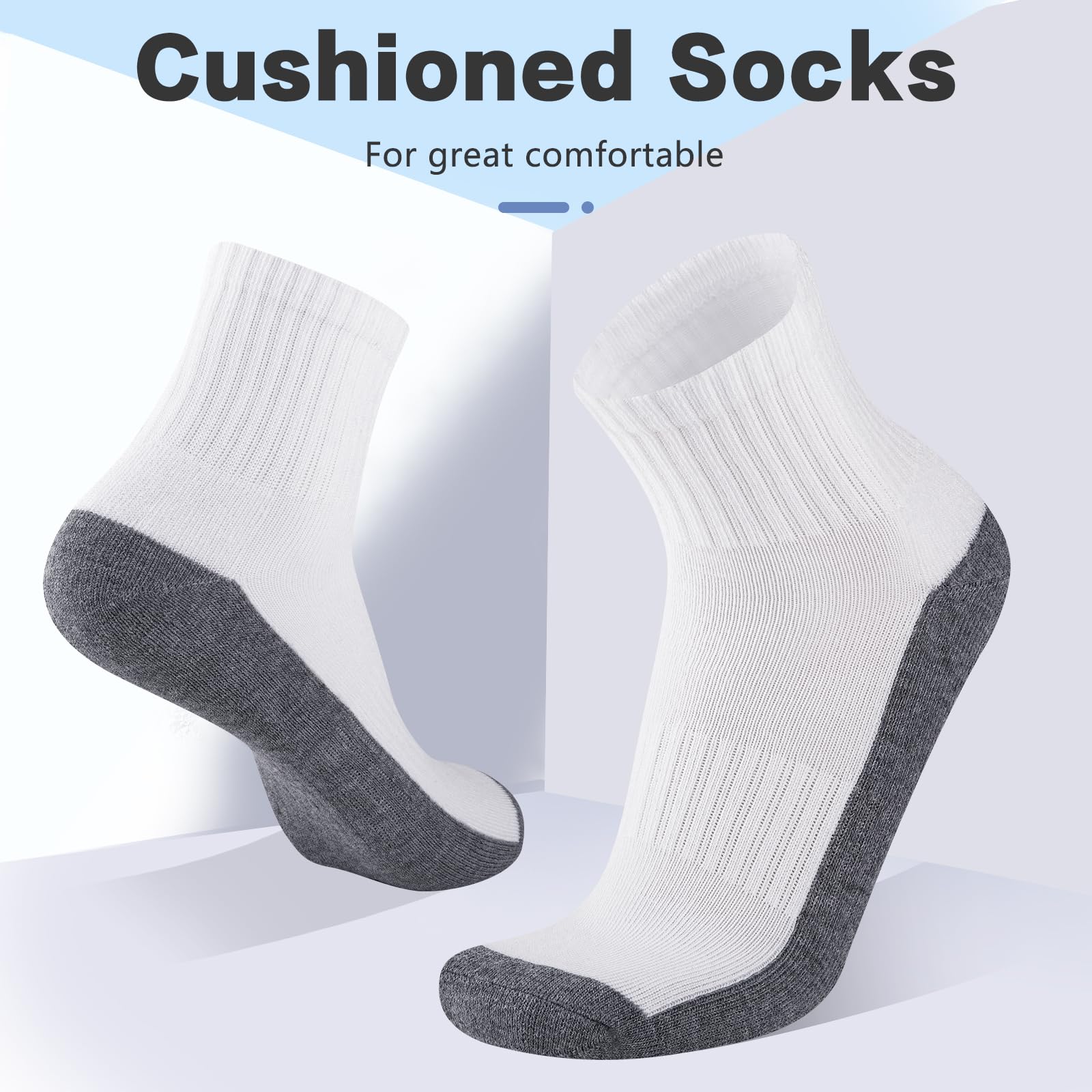 Heatuff Men's Cushioned Ankle Socks - 8 Pairs of Comfortable Athletic Running & Casual Quarter Socks for Sports, Workout & Everyday Wear