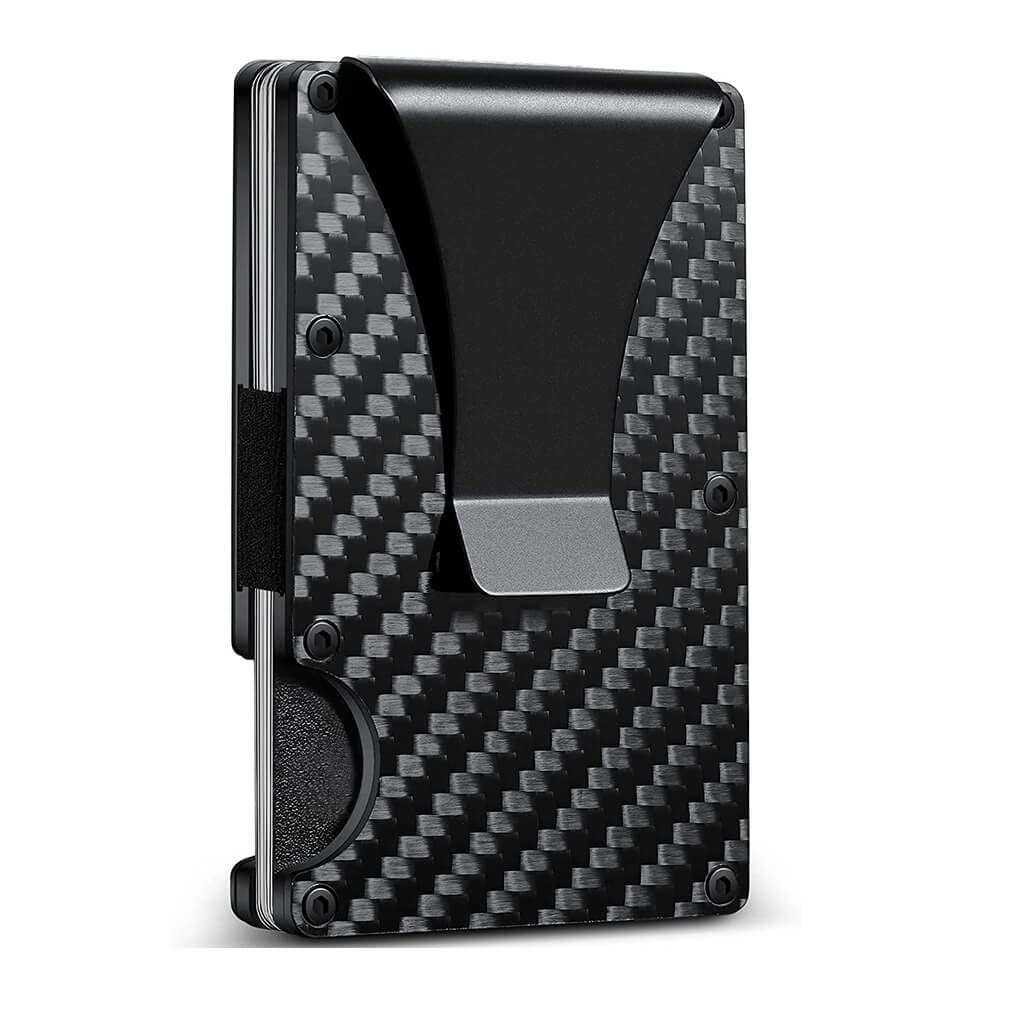 LEXTURE Custom Minimalist Wallets for Men - Personalized RFID Blocking Money Clip Wallet (Matte Carbon Fiber) | Perfect Gift for Dad, Husband & Business Professionals