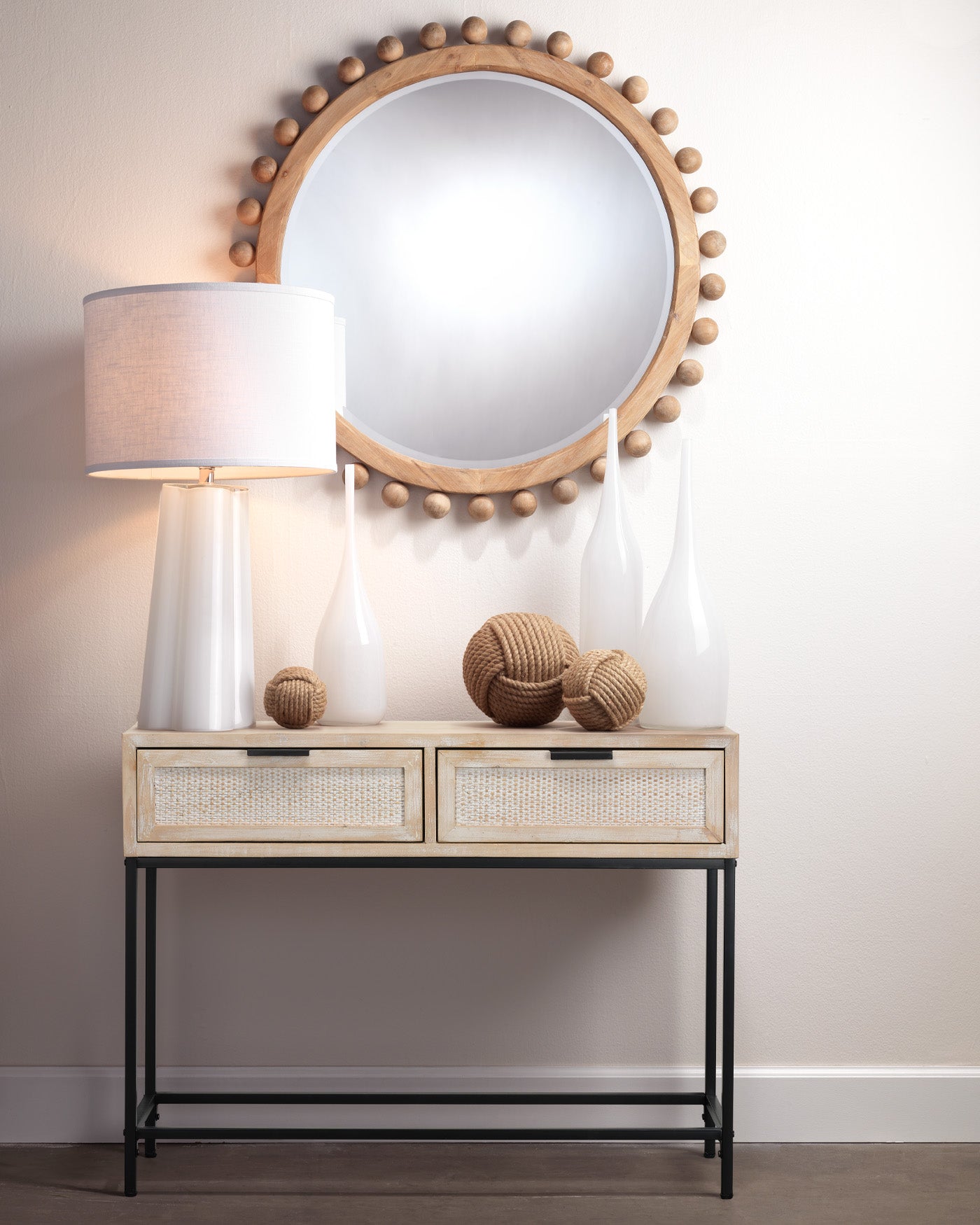 Modern Wooden Reed Console Table - Entryway Sofa Table with Storage Shelf for Hallway, Living Room & Bedroom Decor