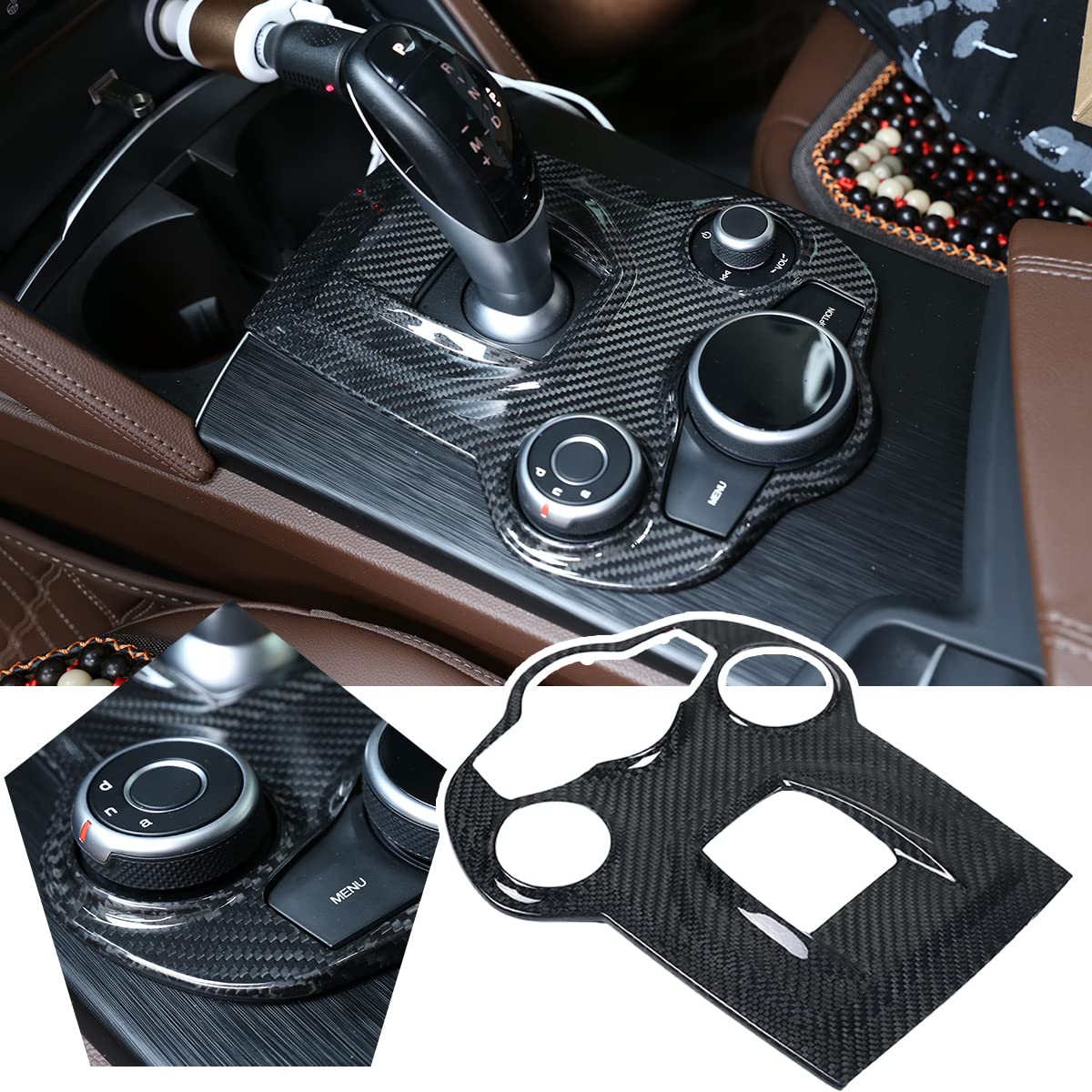 Premium Real Carbon Fiber Interior Trim for Alfa Romeo Giulia & Stelvio (2017-2019) - Center Console Gear Shift Panel Cover - Lightweight & Durable Upgrade for Luxury Car Interior Enhancement