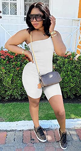 GOBLES Women's Sexy One Shoulder Sleeveless Bodycon Jumpsuit - Stretchy Short Romper for Night Out, Party & Summer Vacation