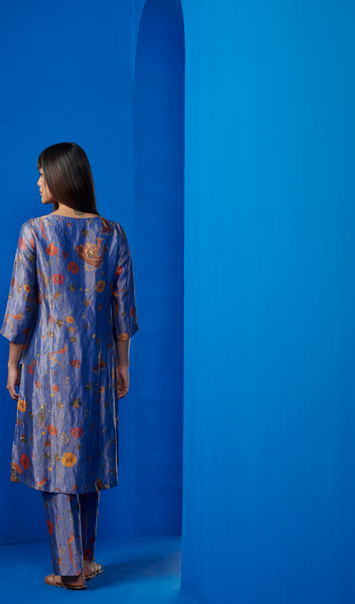 Azad Silk Brocade Trousers for Women - Elegant Cobalt Blue Palazzo Pants - Perfect for Parties, Weddings & Special Occasions