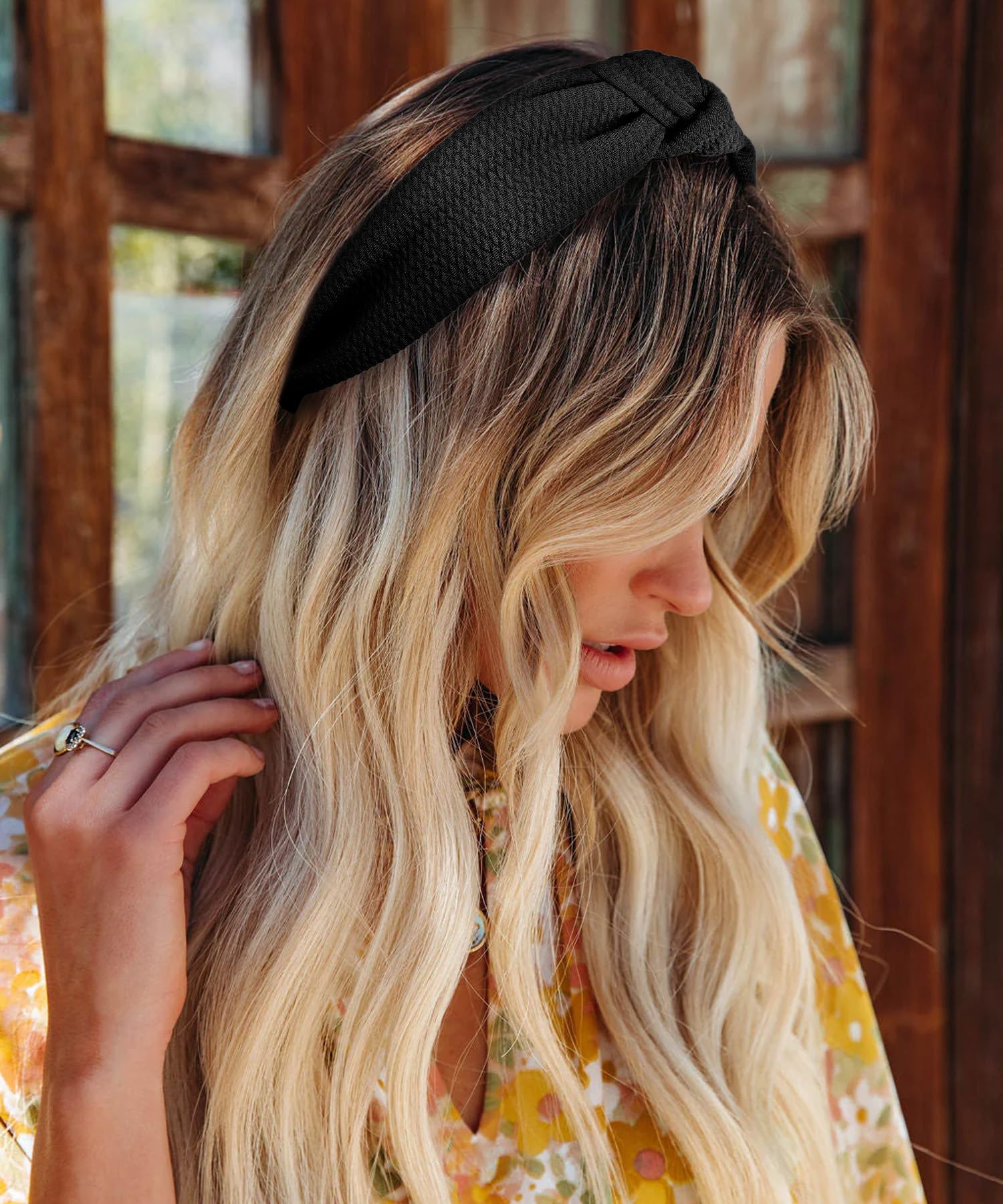 WOVOWOVO 4-Pack Knotted Headbands for Women - Non-Slip Wide Boho Hairbands in Black, Khaki & Brown - Perfect for Yoga, Workouts & Fashion Accessories