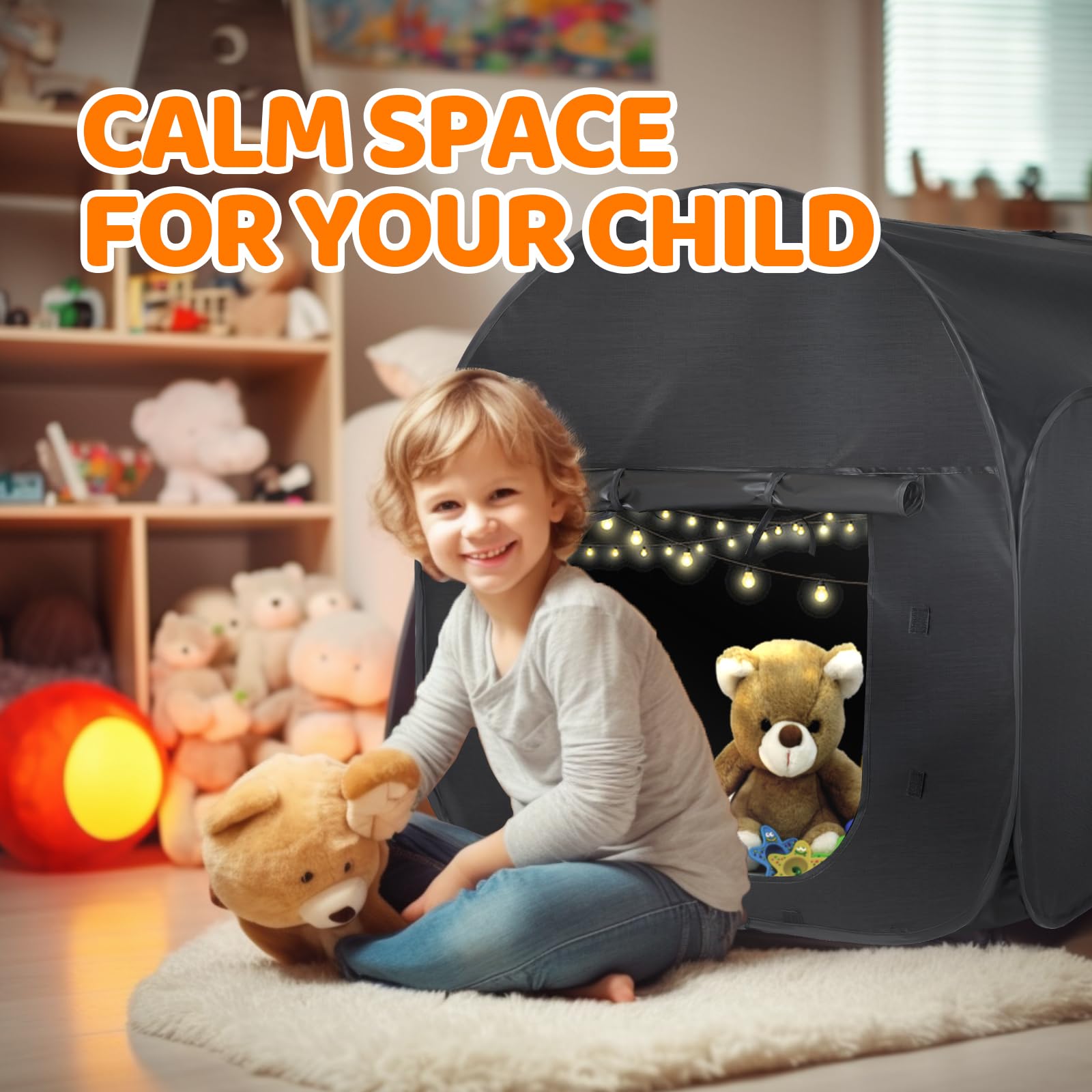 FAHKNS Kids Sensory Tent - Portable Pop-Up Blackout Play Tent for Relaxation & Calming - Lightweight Travel Tent with Carry Bag - Ideal for Children with Autism, ADHD, SPD & Anxiety - Perfect for Bedrooms, Classrooms & Therapy Rooms