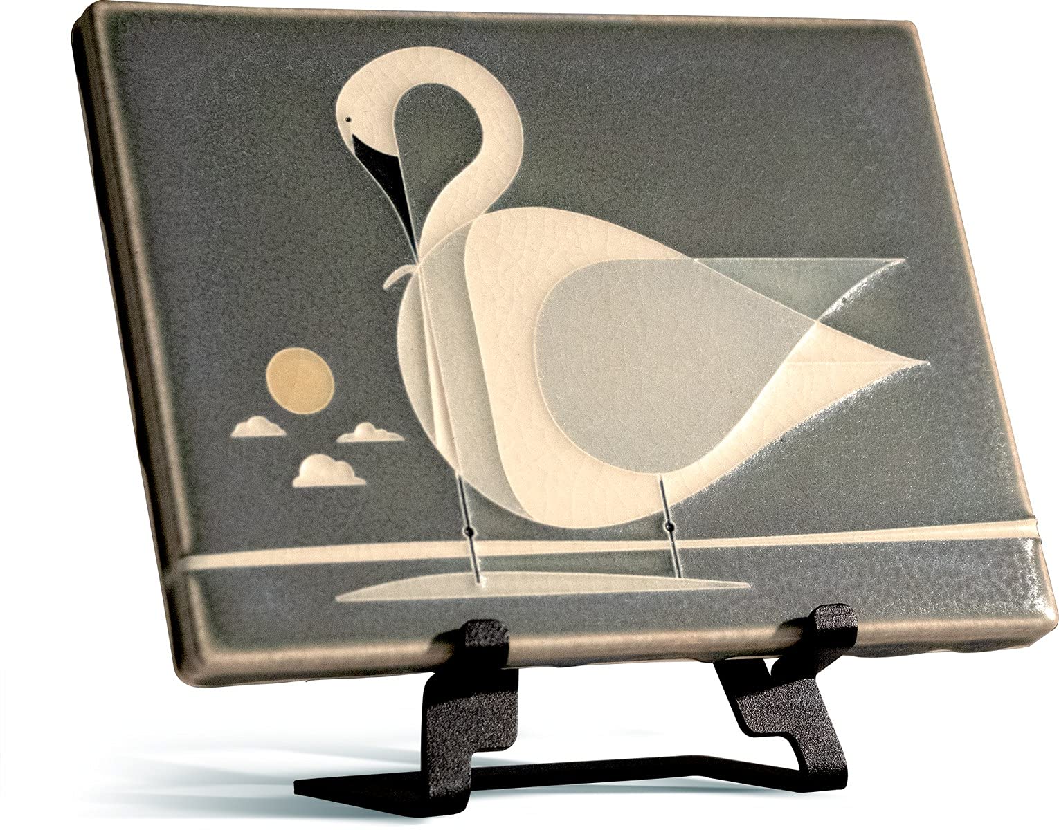 Charley Harper Trumpeter Swan Ceramic Tile - Hand-Painted Decorative Wall Art for Home & Office Decor - Perfect for Kitchens, Bathrooms, and Living Spaces